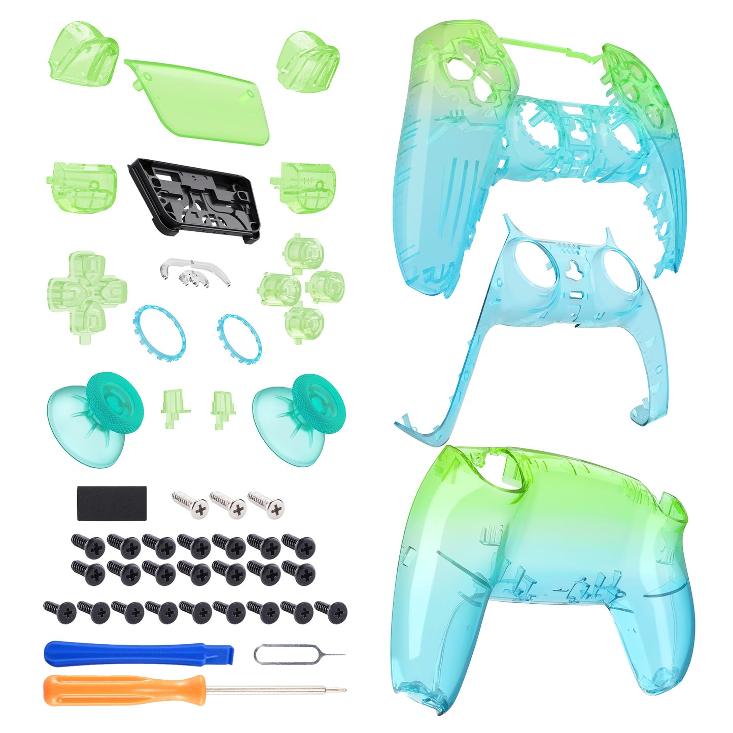 eXtremeRate PS5コントローラーBDM-030/040/050対応交換対応用フルセットシェル&ボタン【グリーンとブルーのグラデーションカラー】