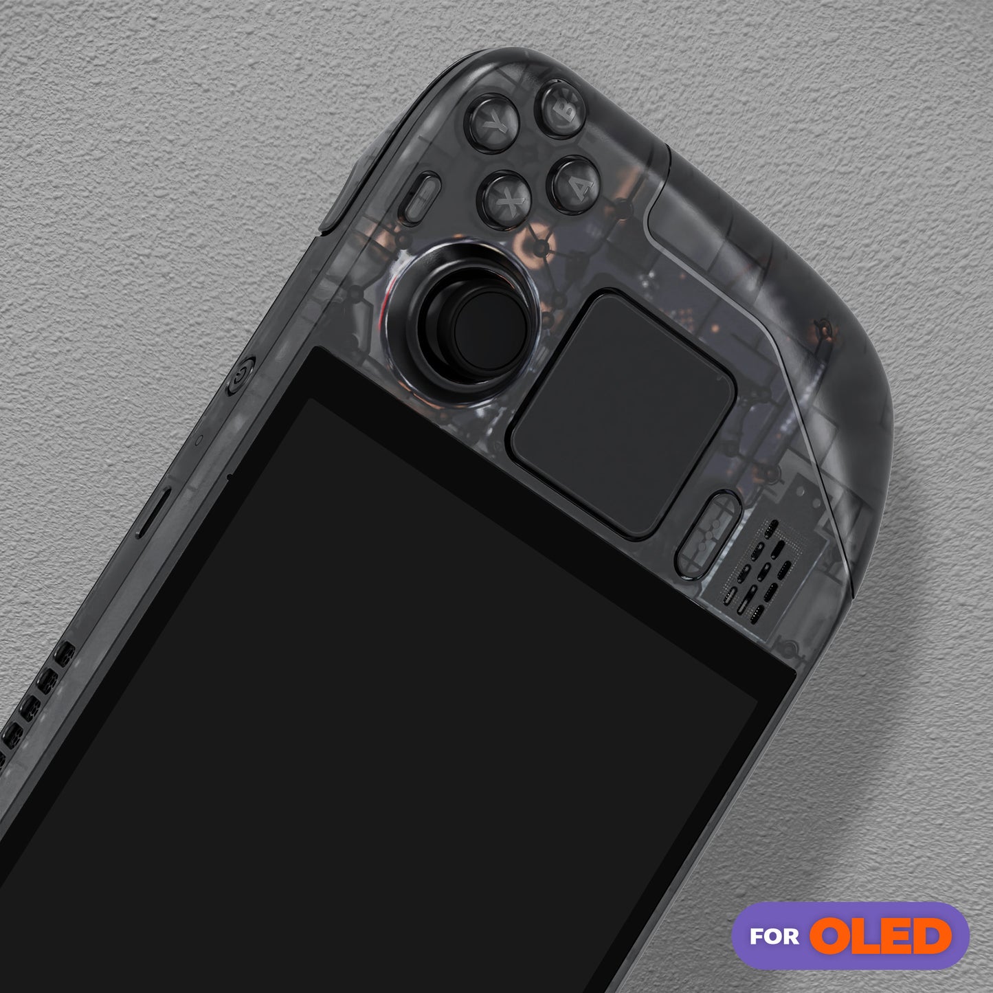 eXtremeRate Steam Deck OLEDハンドヘルドコンソール用交換フルセットシェル&ボタン【クリアブラック】