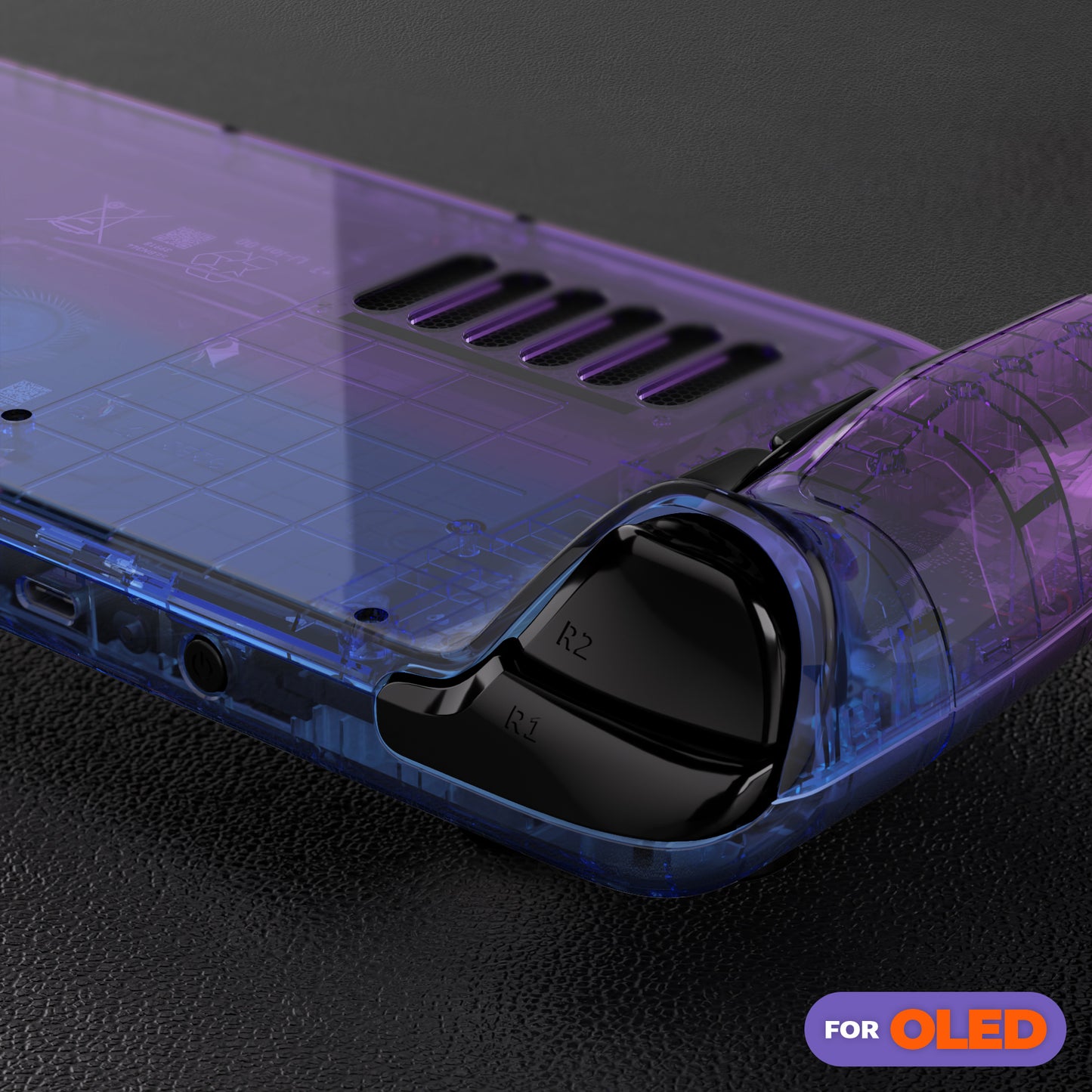 eXtremeRate Steam Deck OLEDハンドヘルドコンソール用交換フルセットシェル&ボタン【クリアなグラデーションのブルー&パープル】