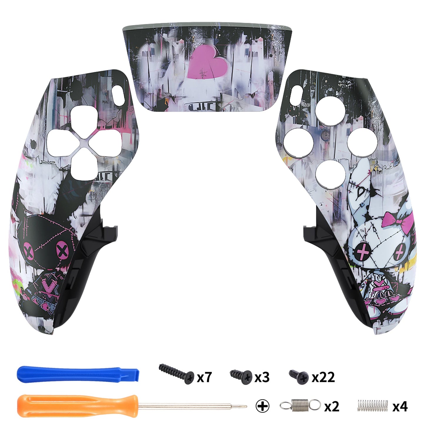 eXtremeRate PS5 edgeコントローラー対応交換対応用左右フロントハウジングシェル&タッチパッド【可愛いパンク兎ちゃん】