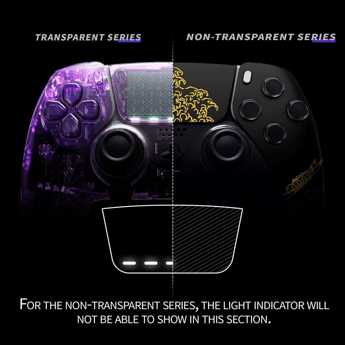 eXtremeRate PS5 edgeコントローラー対応交換対応用左右フロントハウジングシェル&タッチパッド【神奈川沖の金色の波ブラック】