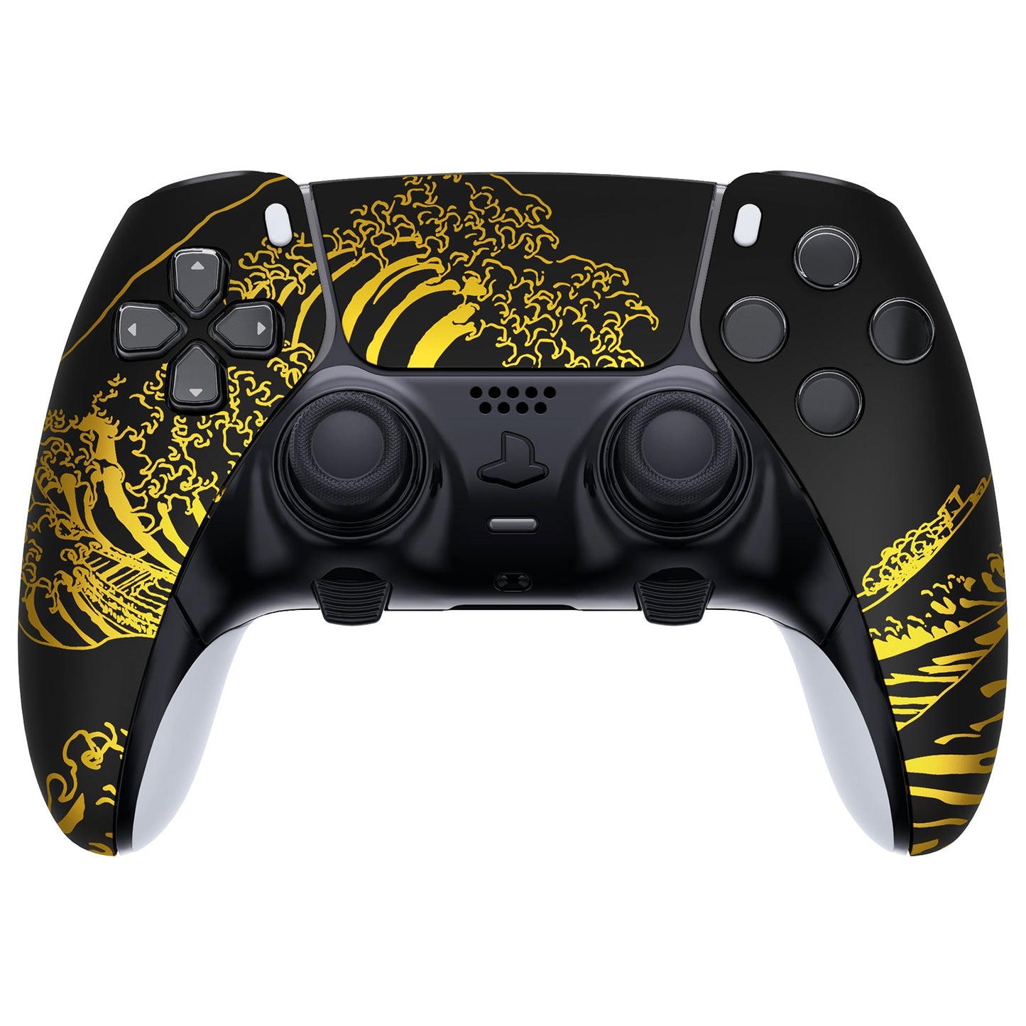 eXtremeRate PS5 edgeコントローラー対応交換対応用左右フロントハウジングシェル&タッチパッド【神奈川沖の金色の波ブラック】