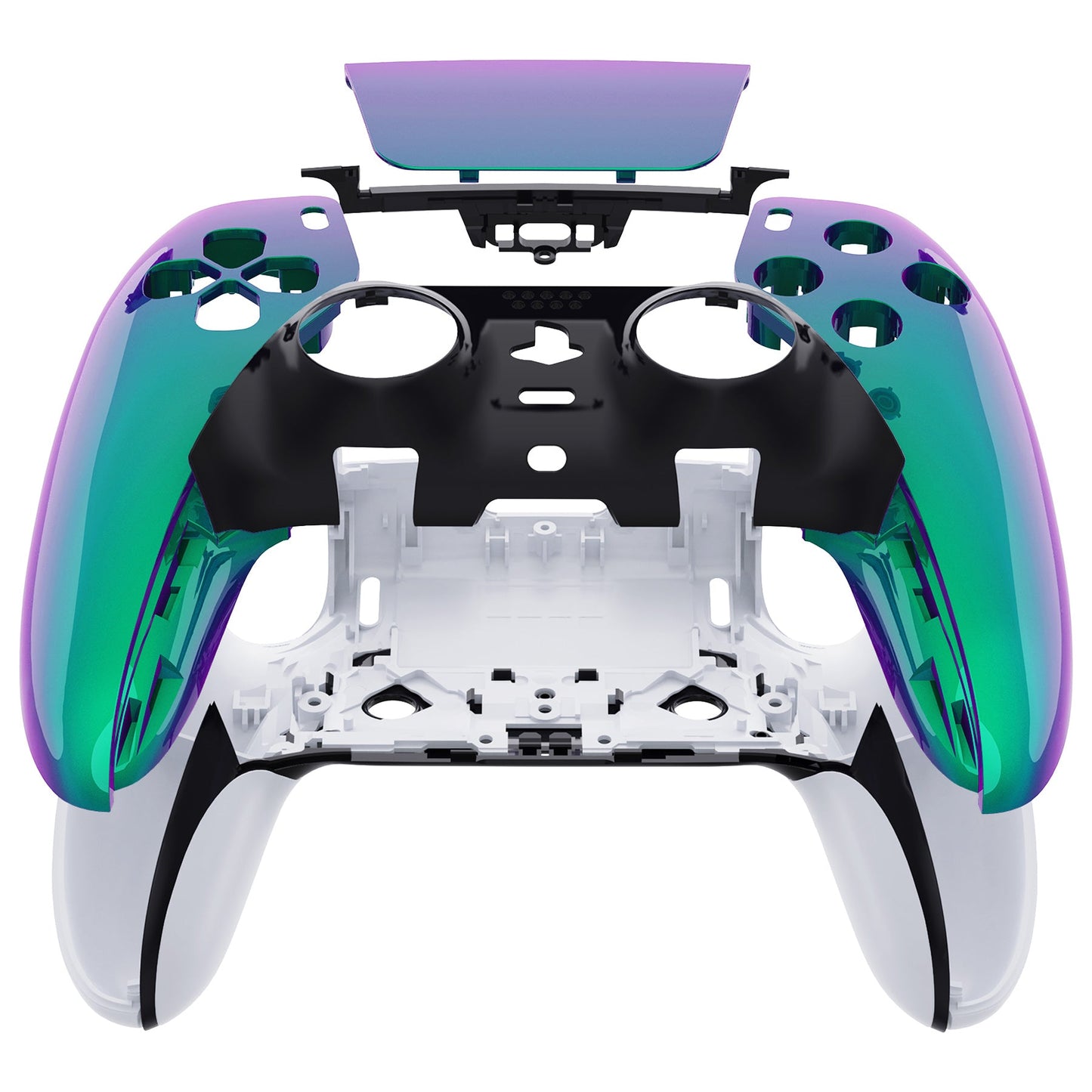 eXtremeRate PS5 edgeコントローラー対応交換対応用左右フロントハウジングシェル&タッチパッド【カメレオングリーンパープル】