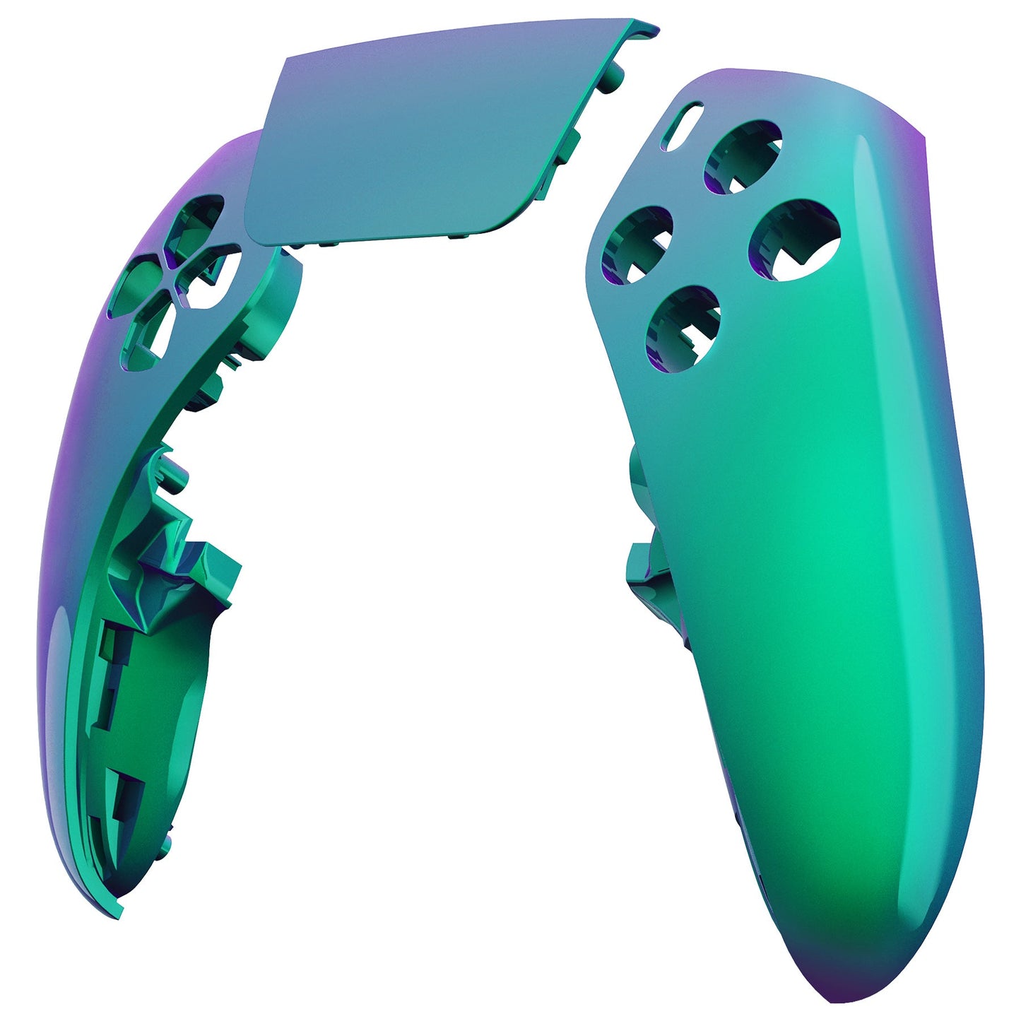 eXtremeRate PS5 edgeコントローラー対応交換対応用左右フロントハウジングシェル&タッチパッド【カメレオングリーンパープル】