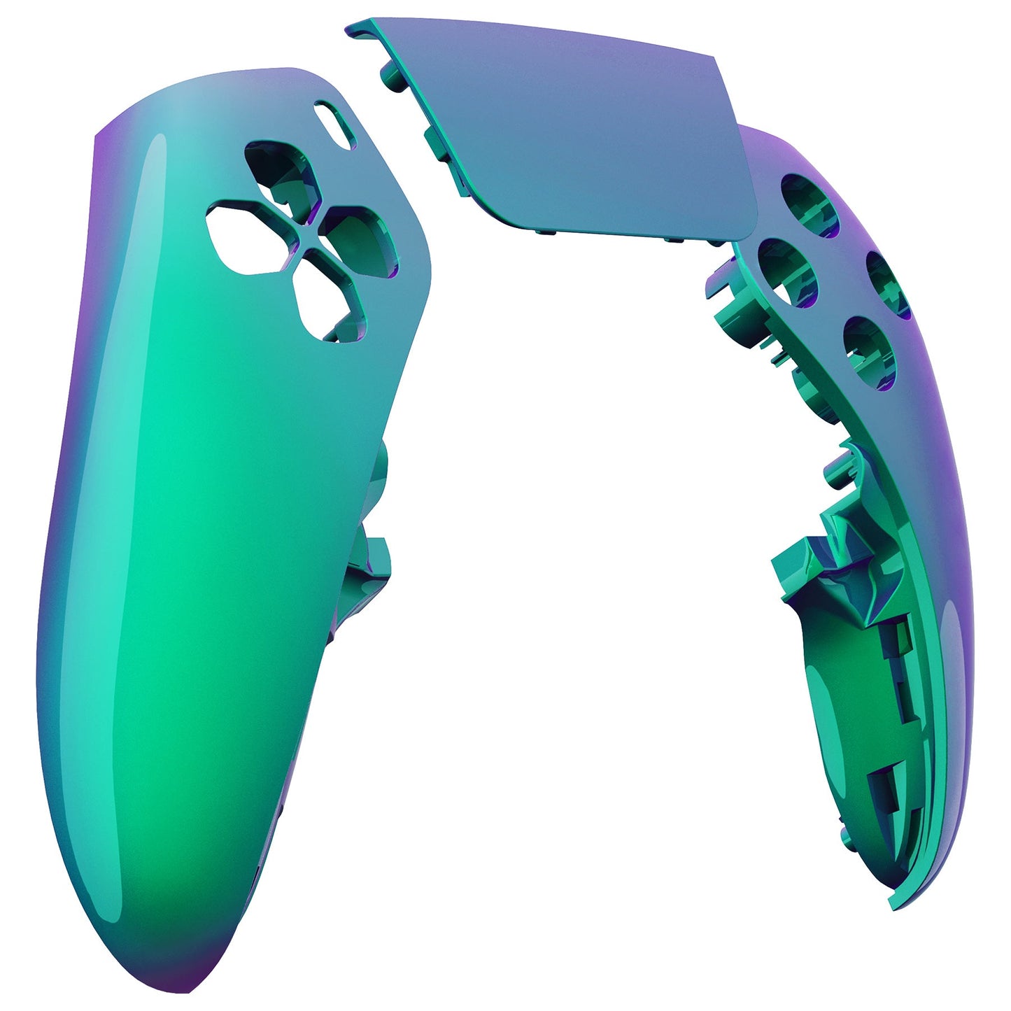 eXtremeRate PS5 edgeコントローラー対応交換対応用左右フロントハウジングシェル&タッチパッド【カメレオングリーンパープル】
