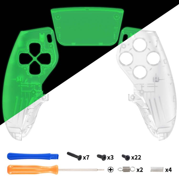 eXtremeRate PS5 edgeコントローラー対応交換対応用左右フロントハウジングシェル&タッチパッド【暗闇で光る-グリーン】