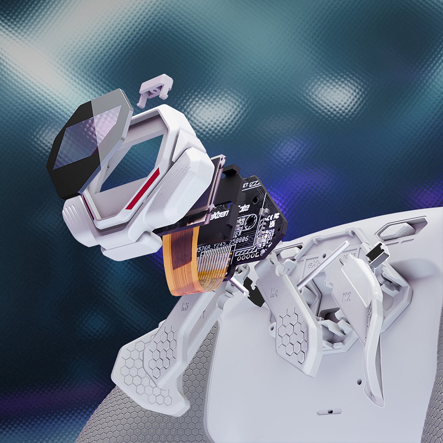 eXtremeRate PS5コントローラーBDM-030/040/050対応用SPARK バックパドルキット、OLEDディスプレイ&クリッキートリガーストップ&エルゴノミックグリップ【ホワイト&グレー】