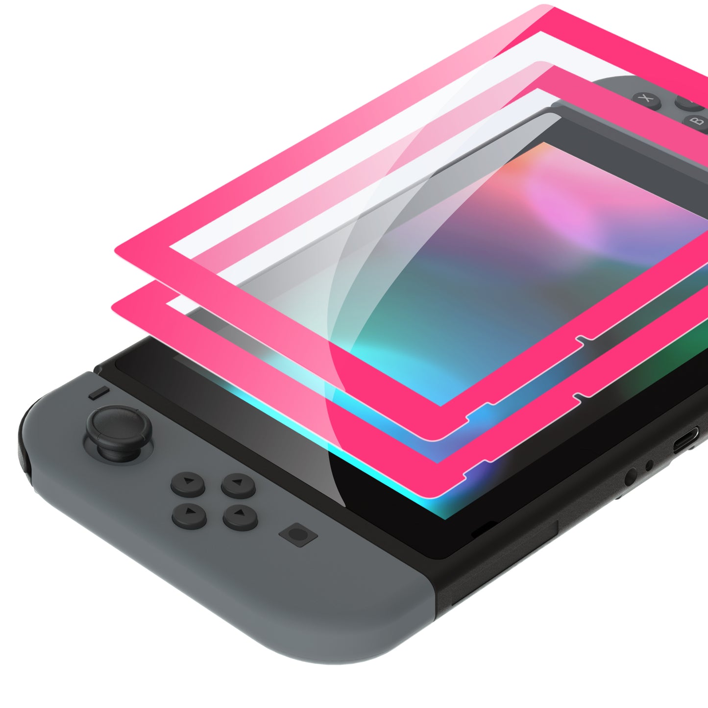 eXtremeRate Nintendo Switch用透明HD強化ガラススクリーン保護フィルム2枚セット【ローズレッド】