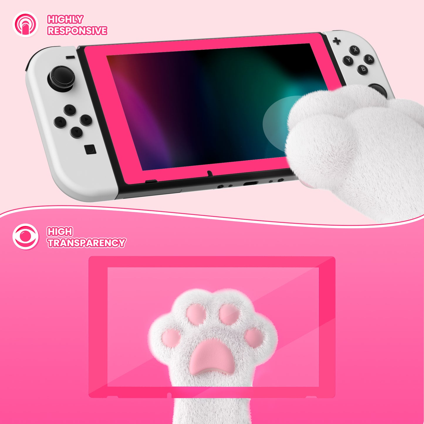 eXtremeRate Nintendo Switch用透明HD強化ガラススクリーン保護フィルム2枚セット【ローズレッド】