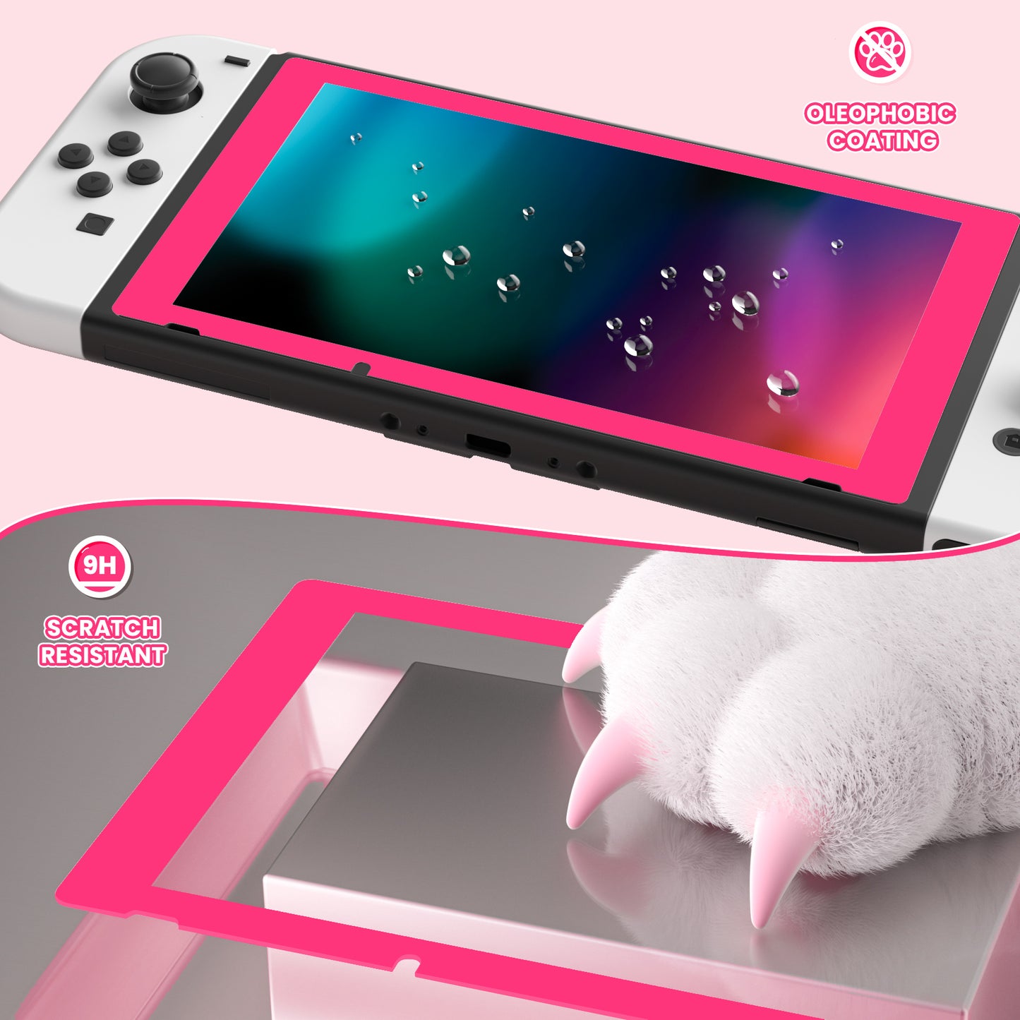 eXtremeRate Nintendo Switch用透明HD強化ガラススクリーン保護フィルム2枚セット【ローズレッド】