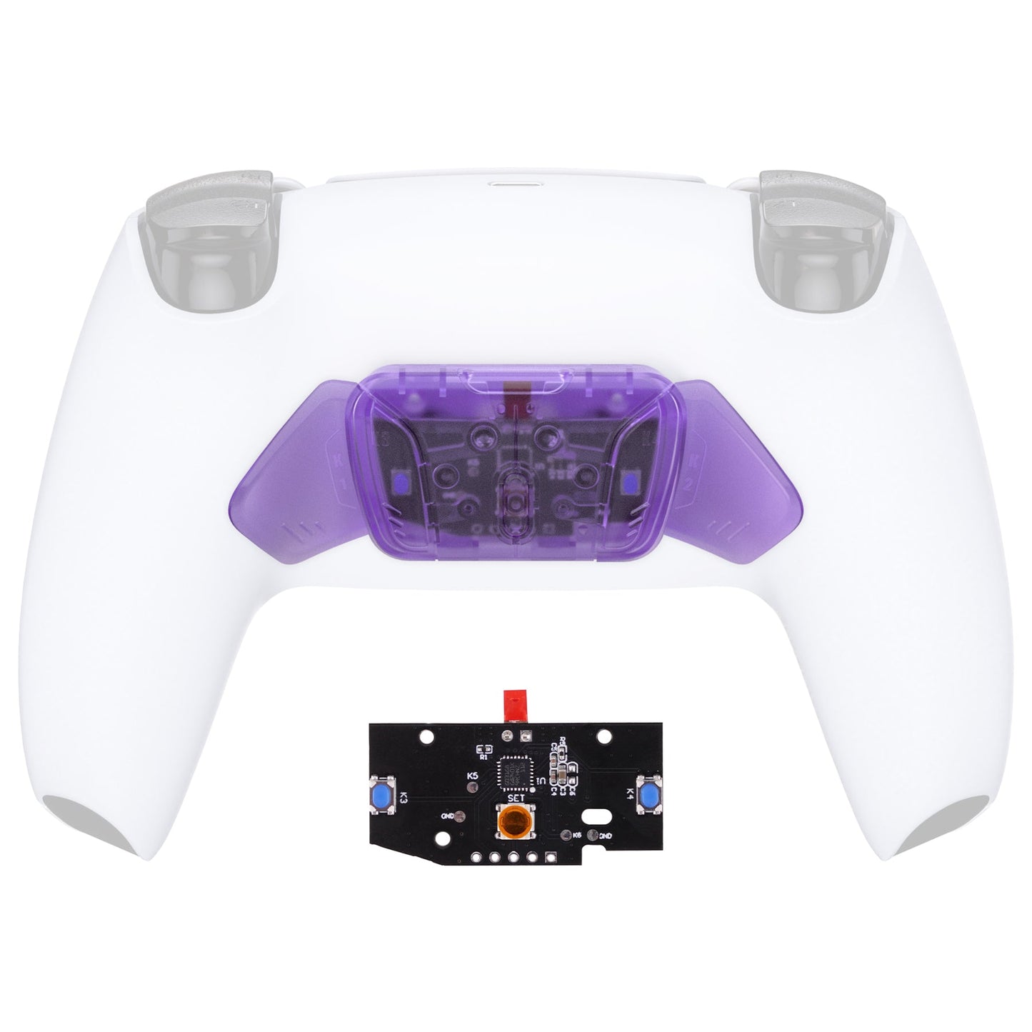 eXtremeRate RISEをRISE4キットに変更-PS5コントローラー対応eXtremeRate RISE & RISE4リマップキット対応用再設計されたK1 K2 K3 K4バックボタンハウジング&リマップPCBボード【クリアパープル】