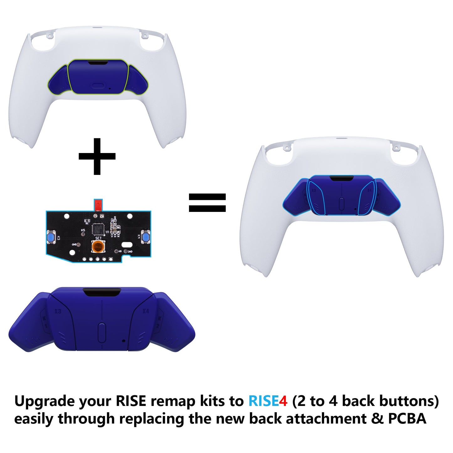 eXtremeRate RISEをRISE4キットに変更-PS5コントローラー対応eXtremeRate RISE & RISE4リマップキット対応用再設計されたK1 K2 K3 K4バックボタンハウジング&リマップPCBボード【深い青紫色】
