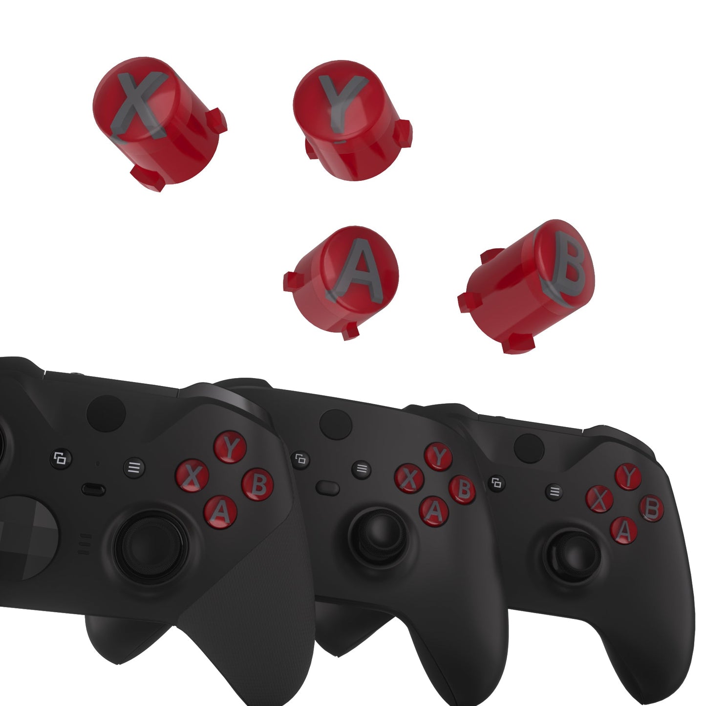 eXtremeRate Xbox Series X/Sコントローラー & Xbox One X/S & Xbox One Elite V1/V2コントローラー用三色ABXYアクションボタン(クラシックシンボル付き)【カーマインレッド&クリア&グレー】