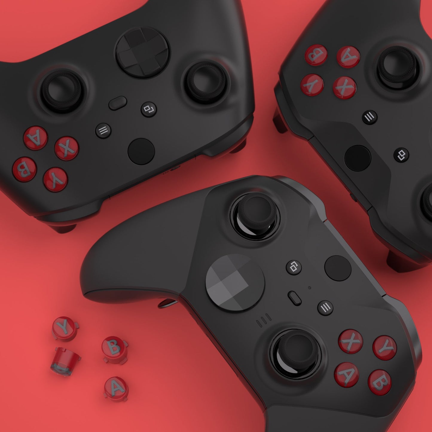 eXtremeRate Xbox Series X/Sコントローラー & Xbox One X/S & Xbox One Elite V1/V2コントローラー用三色ABXYアクションボタン(クラシックシンボル付き)【カーマインレッド&クリア&グレー】