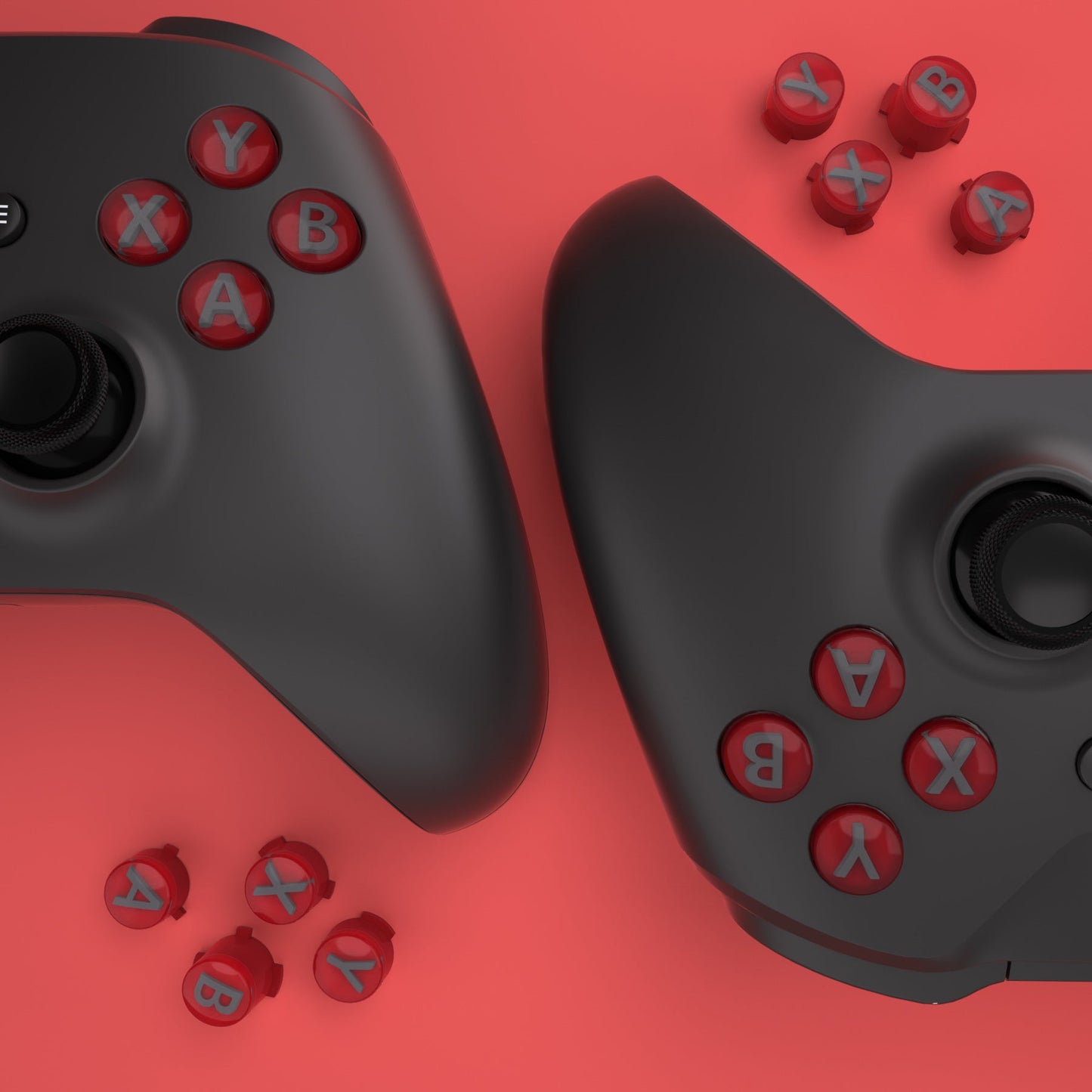 eXtremeRate Xbox Series X/Sコントローラー & Xbox One X/S & Xbox One Elite V1/V2コントローラー用三色ABXYアクションボタン(クラシックシンボル付き)【カーマインレッド&クリア&グレー】