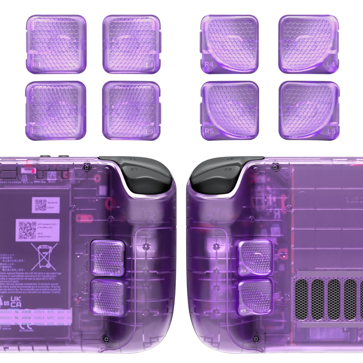eXtremeRate Steam Deck LCD & OLED対応用交換式背面ボタン搭載ボトムシェル【クリアパープル】