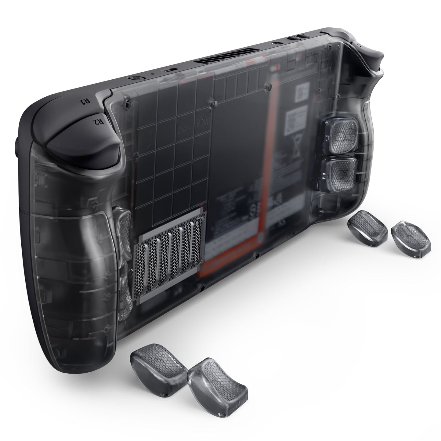 eXtremeRate Steam Deck LCD & OLED対応用交換式背面ボタン搭載ボトムシェル【クリアブラック】