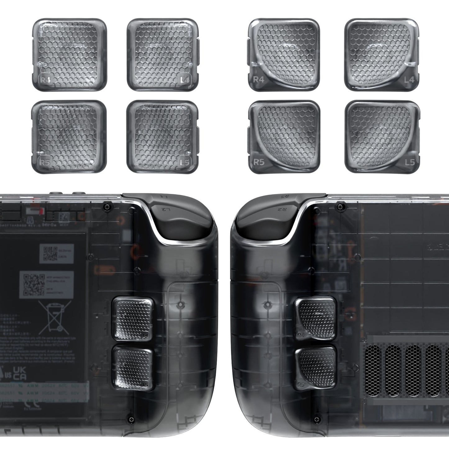 eXtremeRate Steam Deck LCD & OLED対応用交換式背面ボタン搭載ボトムシェル【クリアブラック】