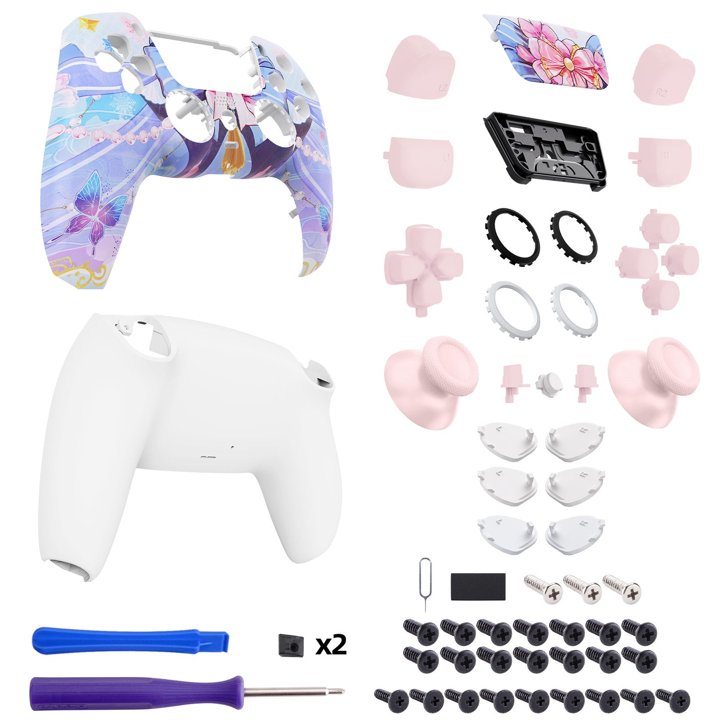 eXtremeRate PS5コントローラーBDM-030/040対応LUNA再設計交換対応用フルセットシェル&ボタン【氷の蝶結び】