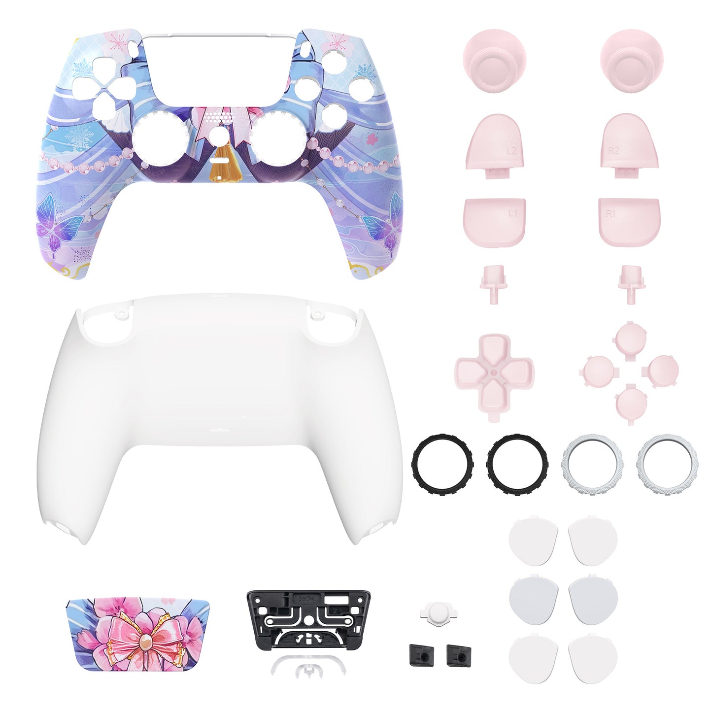 eXtremeRate PS5コントローラーBDM-030/040対応LUNA再設計交換対応用フルセットシェル&ボタン【氷の蝶結び】
