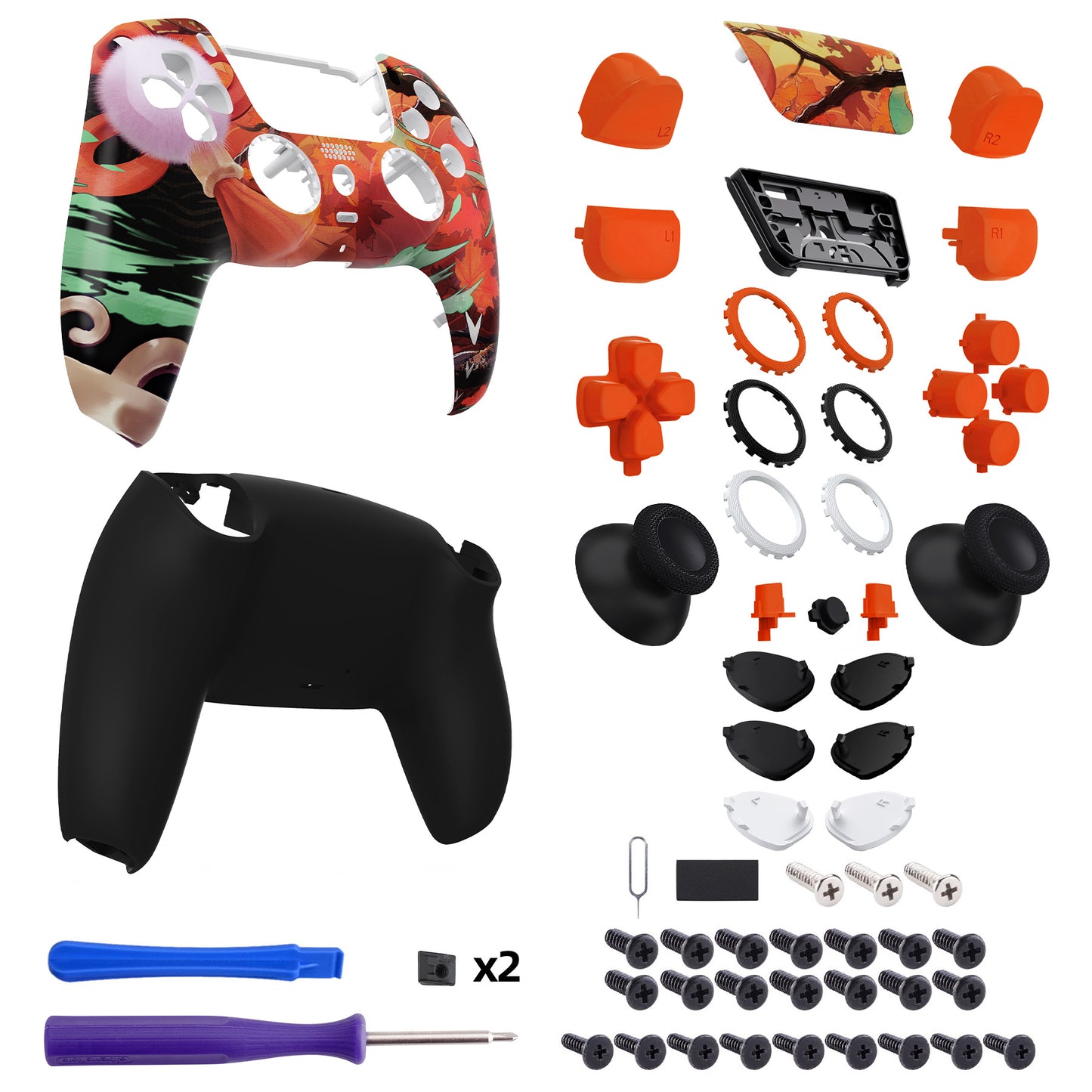 eXtremeRate PS5コントローラーBDM-030/040対応LUNA再設計交換対応用フルセットシェル&ボタン【紅葉の印象】
