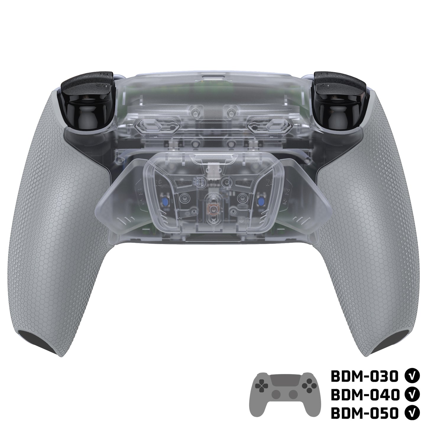 eXtremeRate PS5コントローラーBDM-030/040/050対応用RISE4 Plus MAXバックパドルキット、クリッキートリガーストップ&ラバーグリップ付き【クリア&グレー】