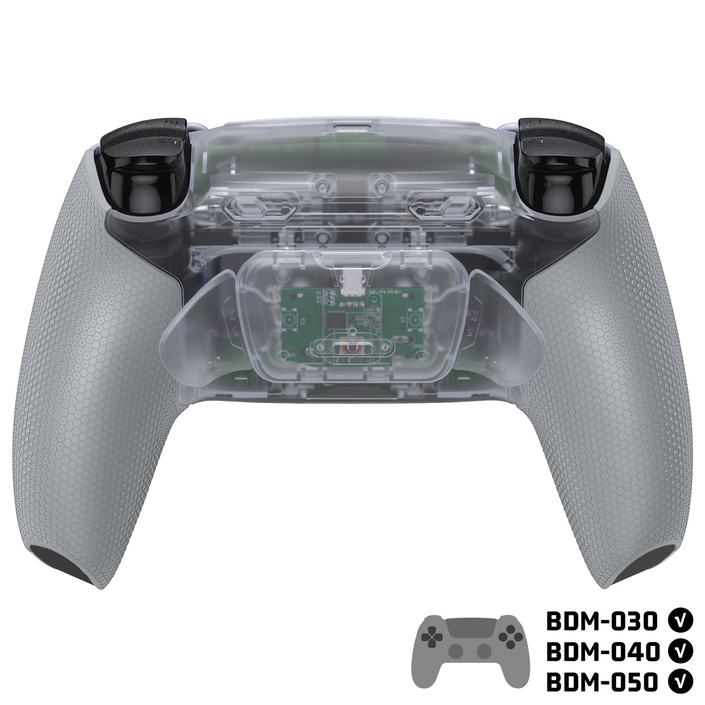 eXtremeRate PS5コントローラーBDM-030/040/050対応用RISE Plus MAXバックパドルキット、クリッキートリガーストップ&ラバーグリップ付き【クリア&グレー】