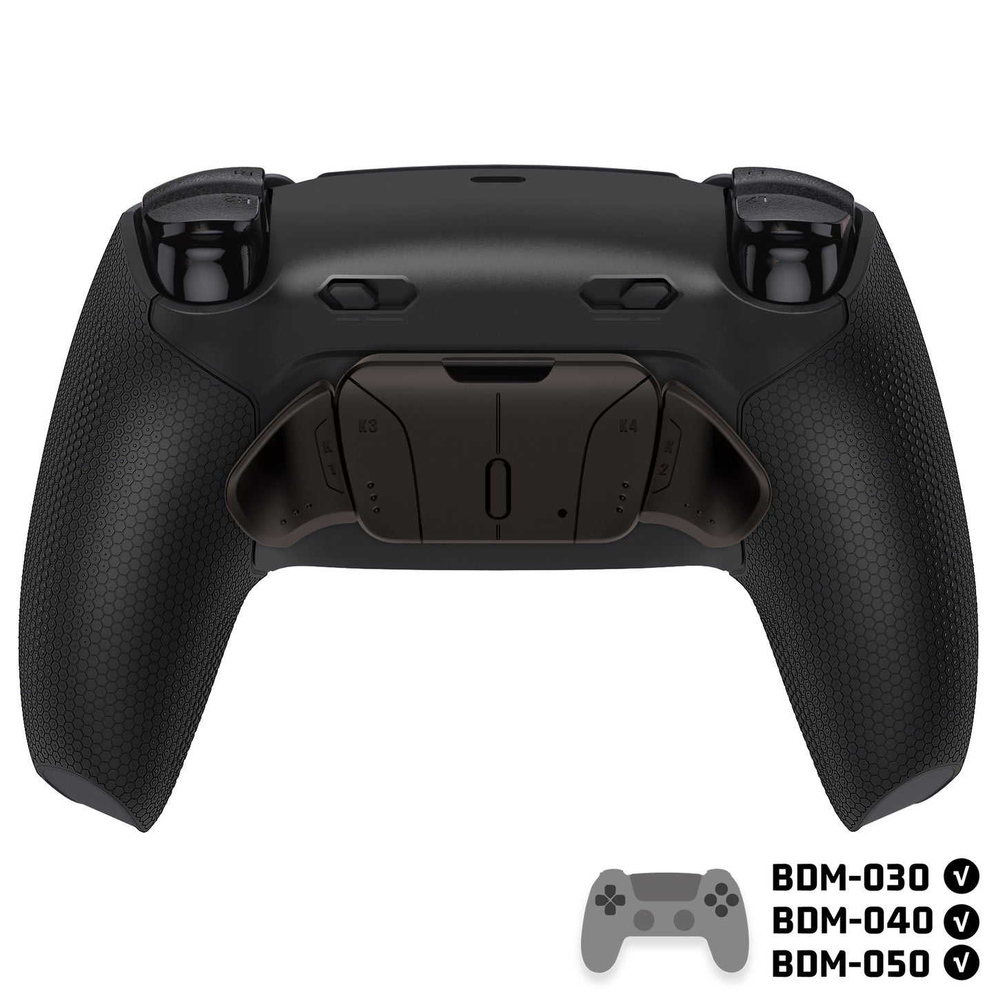 eXtremeRate PS5コントローラーBDM-030/040/050対応用リアルメタルボタン (RMB) バージョンRISE4 Plus MAXバックパドルキット、クリッキートリガーストップ&ラバーグリップ付き【ラバー付きブラック】