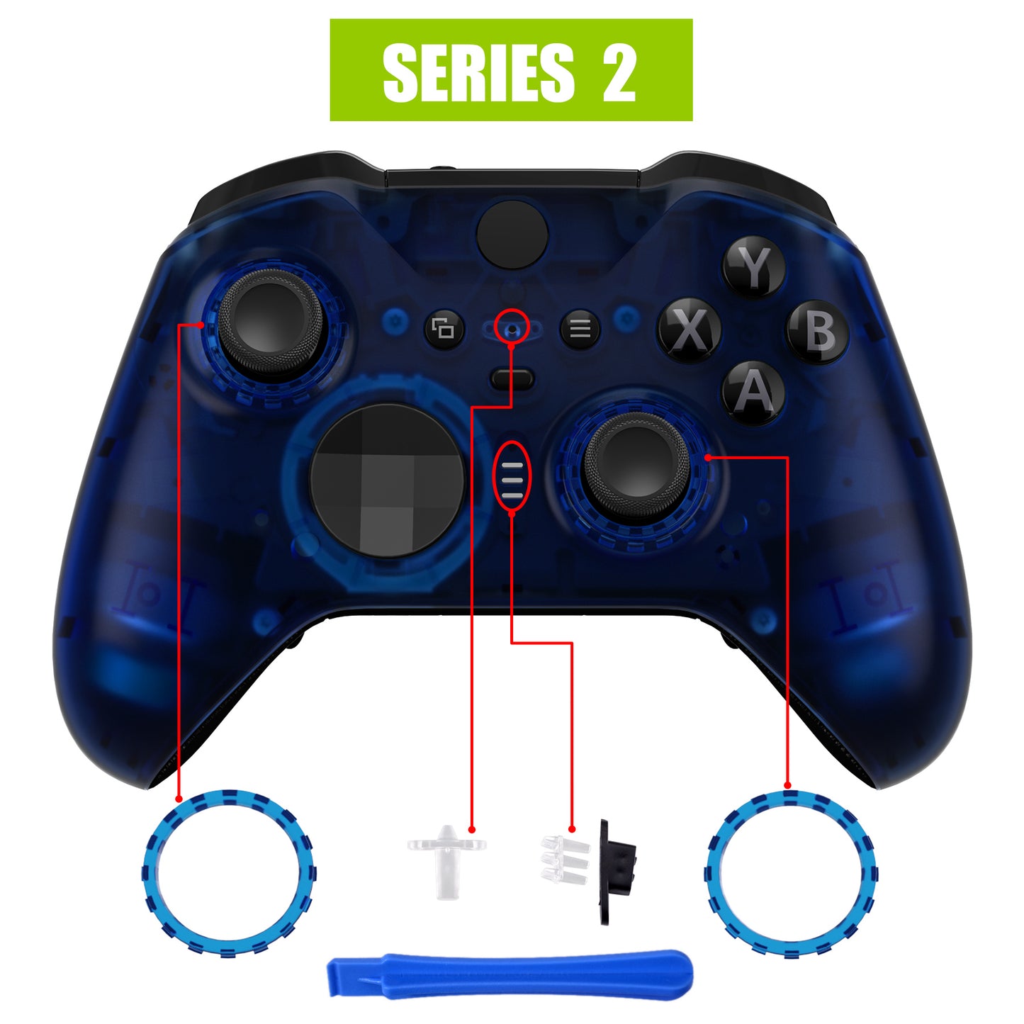 eXtremeRate Xbox One Elite Series 2&Elite 2 Coreコントローラー(モデル1797)用交換フロントハウジングシェルケース&アクセントリング【クリアブルー】