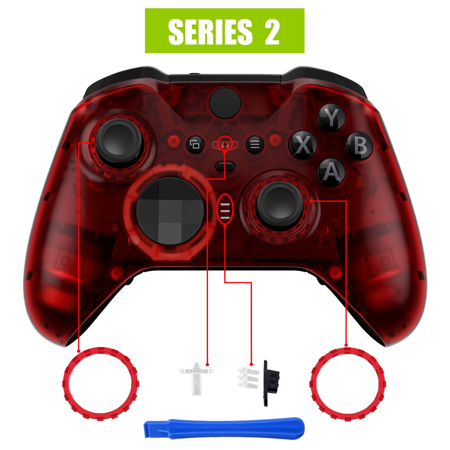 eXtremeRate Xbox One Elite Series 2&Elite 2 Coreコントローラー(モデル1797)用交換フロントハウジングシェルケース&アクセントリング【クリアレッド】
