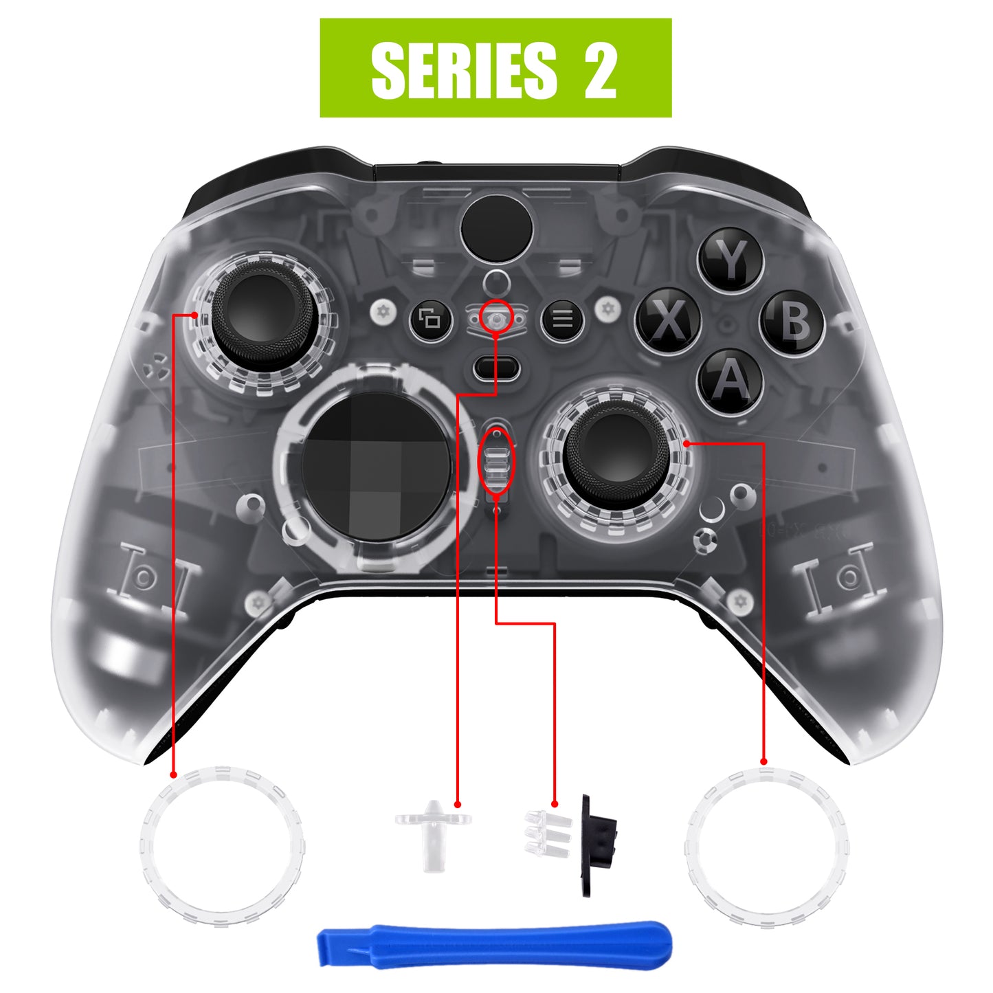 eXtremeRate Xbox One Elite Series 2&Elite 2 Coreコントローラー(モデル1797)用交換フロントハウジングシェルケース&アクセントリング【クリア】