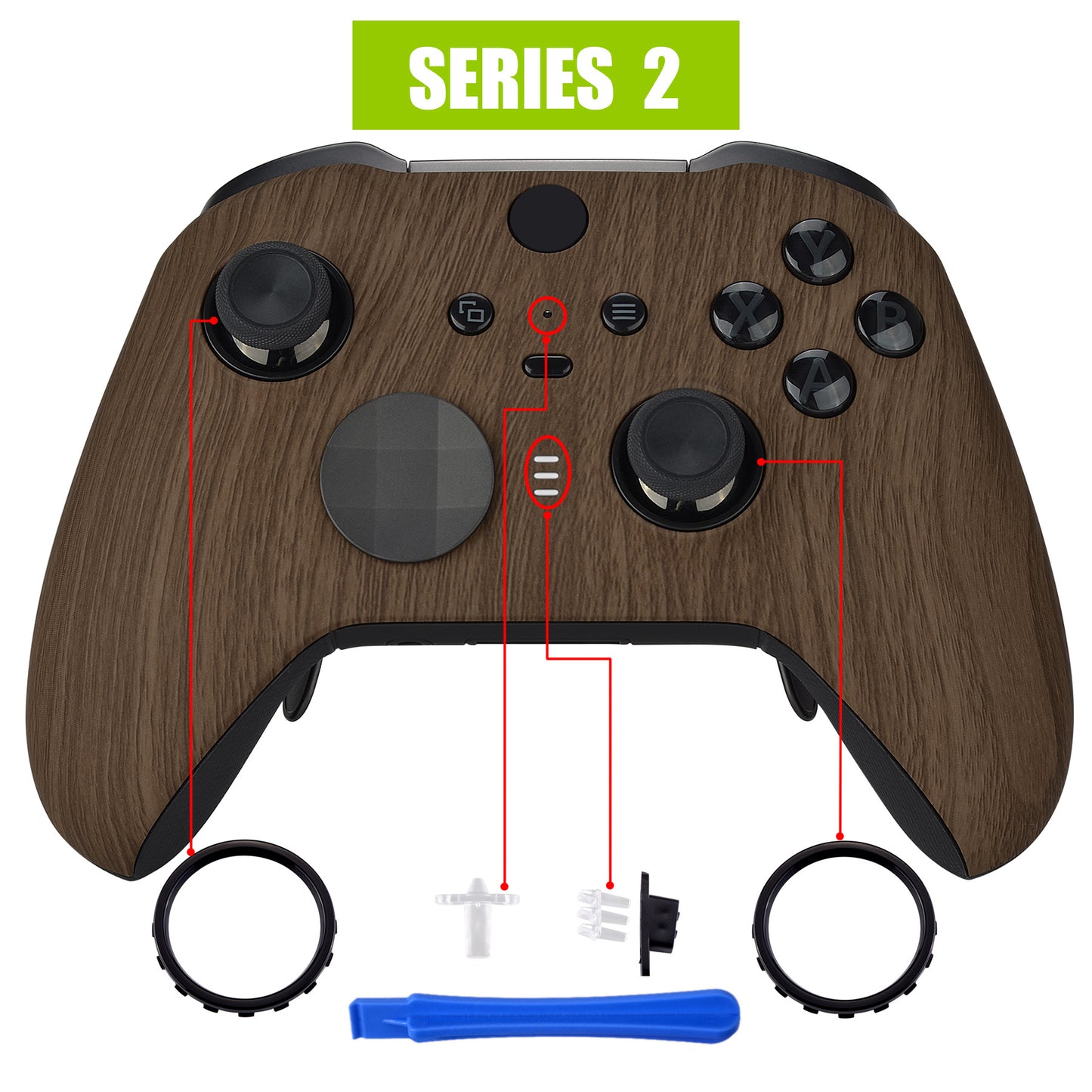 eXtremeRate Xbox One Elite Series 2&Elite 2 Coreコントローラー(モデル1797)用交換フロントハウジングシェルケース&アクセントリング【木目調デザイン】