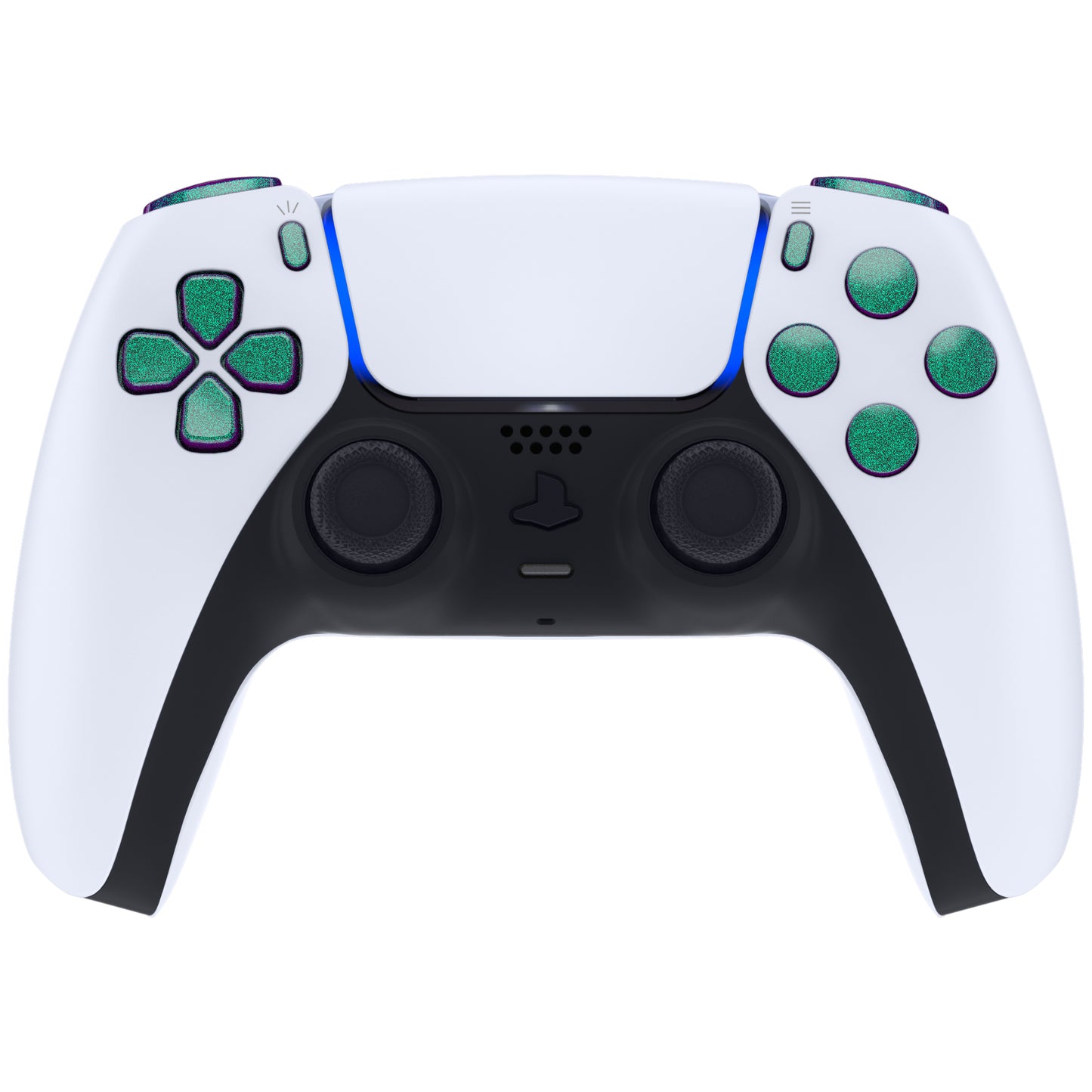 eXtremeRate PS5コントローラーBDM-010/020対応交換対応用フルセットボタン【カメレオングリーンパープル】