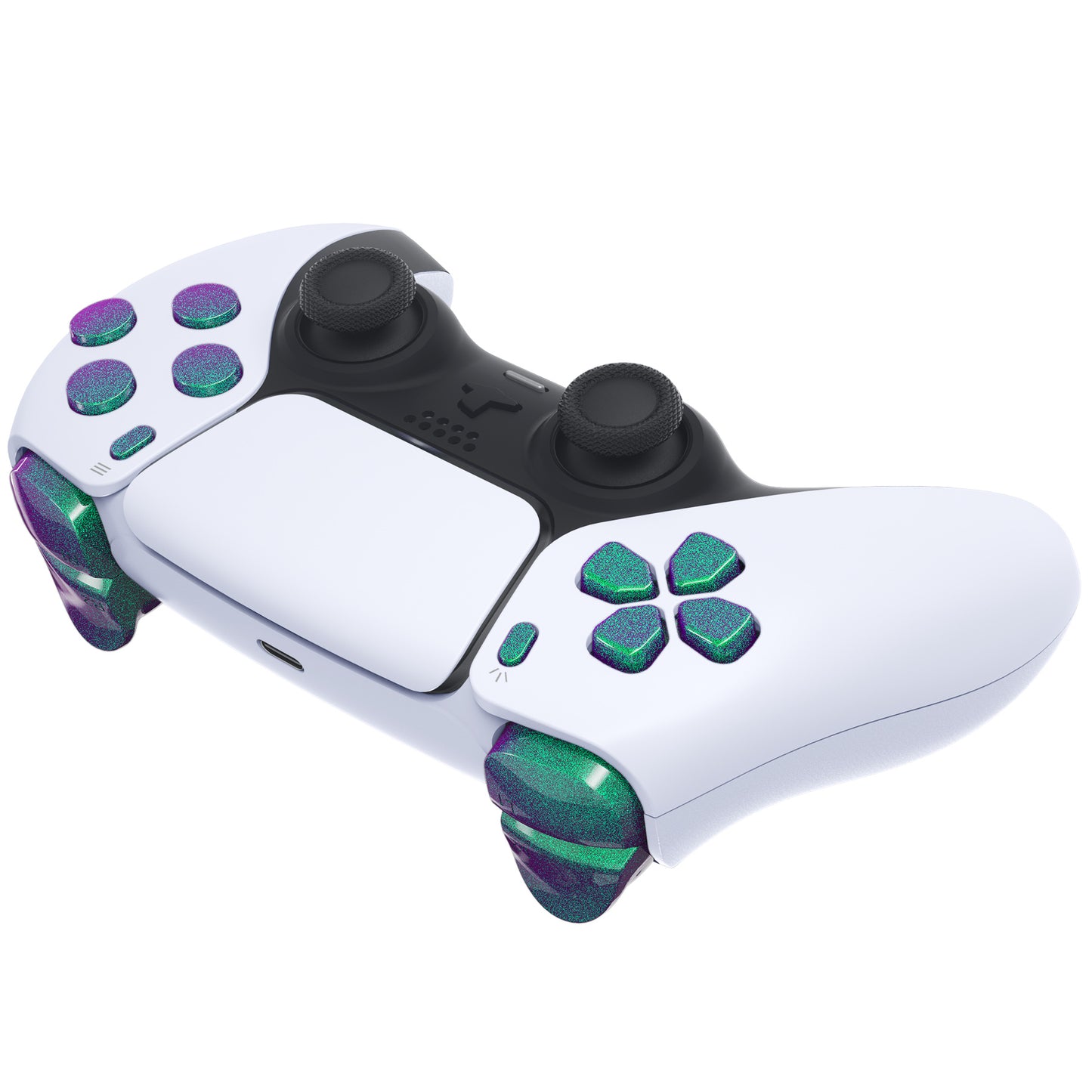 eXtremeRate PS5コントローラーBDM-010/020対応交換対応用フルセットボタン【カメレオングリーンパープル】