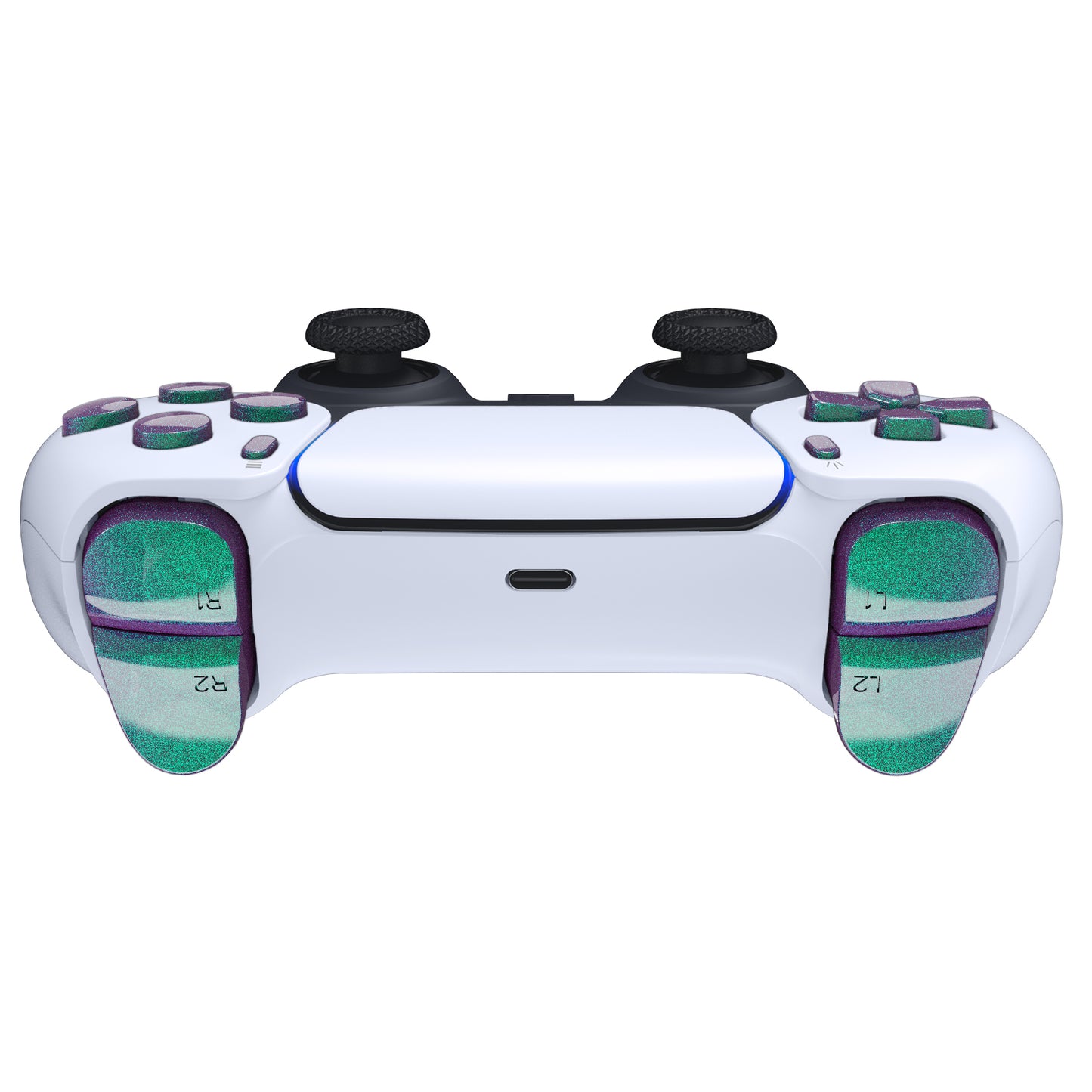 eXtremeRate PS5コントローラーBDM-010/020対応交換対応用フルセットボタン【カメレオングリーンパープル】