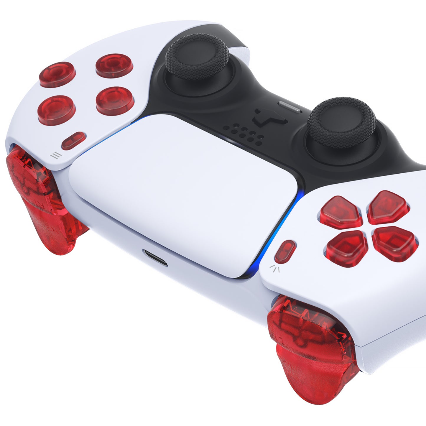 eXtremeRate PS5コントローラーBDM-010/020対応交換対応用フルセットボタン【クリアレッド】