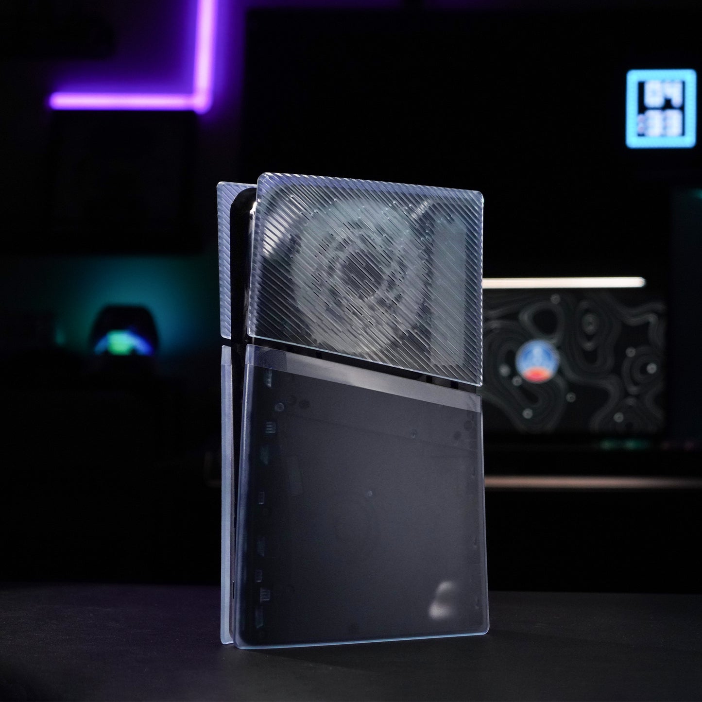 eXtremeRate eXcover PS5 Slim デジタル版対応 交換用外装カバーセット(上下カバー+通気孔付きサイドパネル&バックプレート)【クリアアイスブルー】