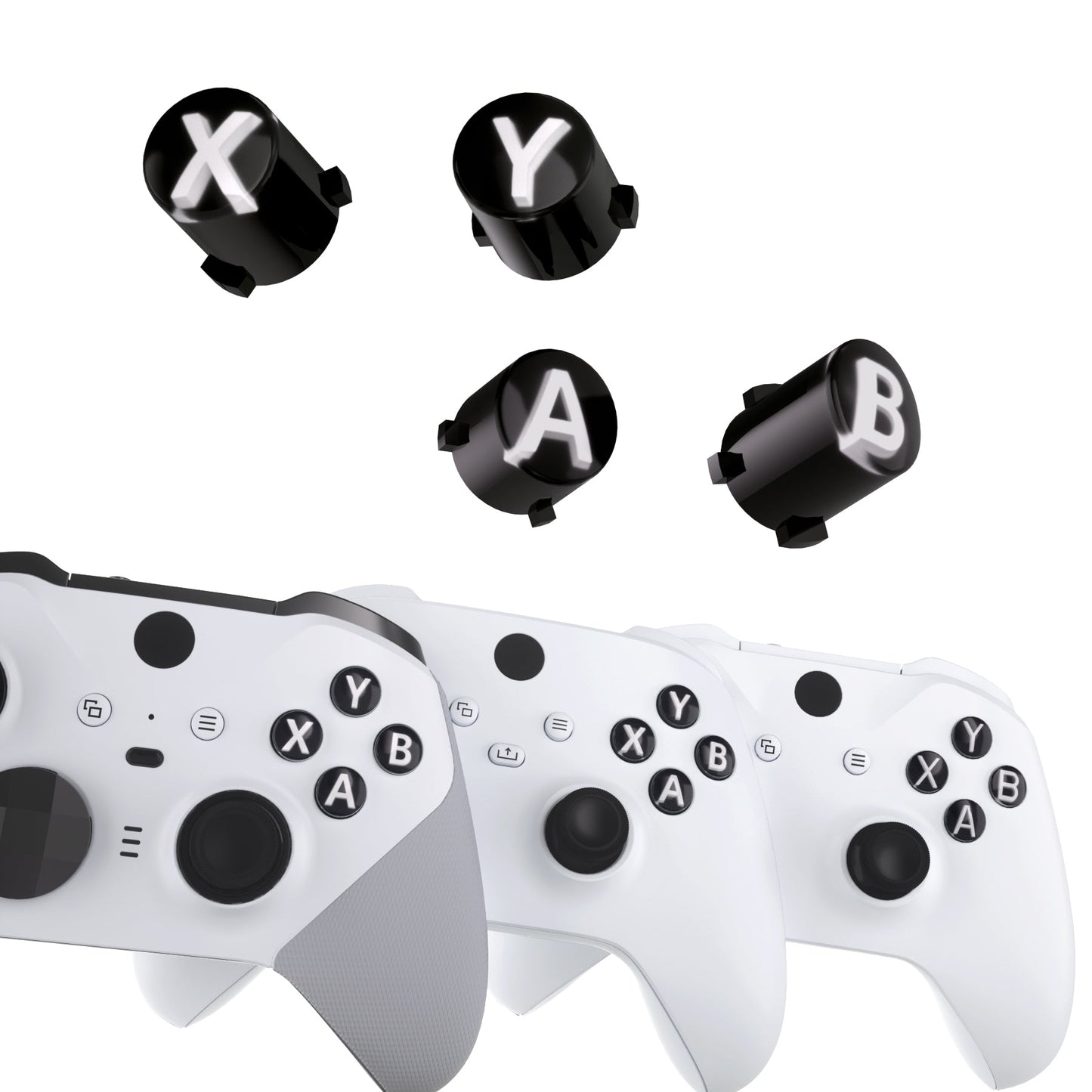 eXtremeRate Retail Three-Tone Black & Clear & White ABXY Action Buttons with Classic Symbols for Xbox Series X & S Controller & Xbox One S/X & Xbox One Elite V1/V2 Controller - JDX3M001