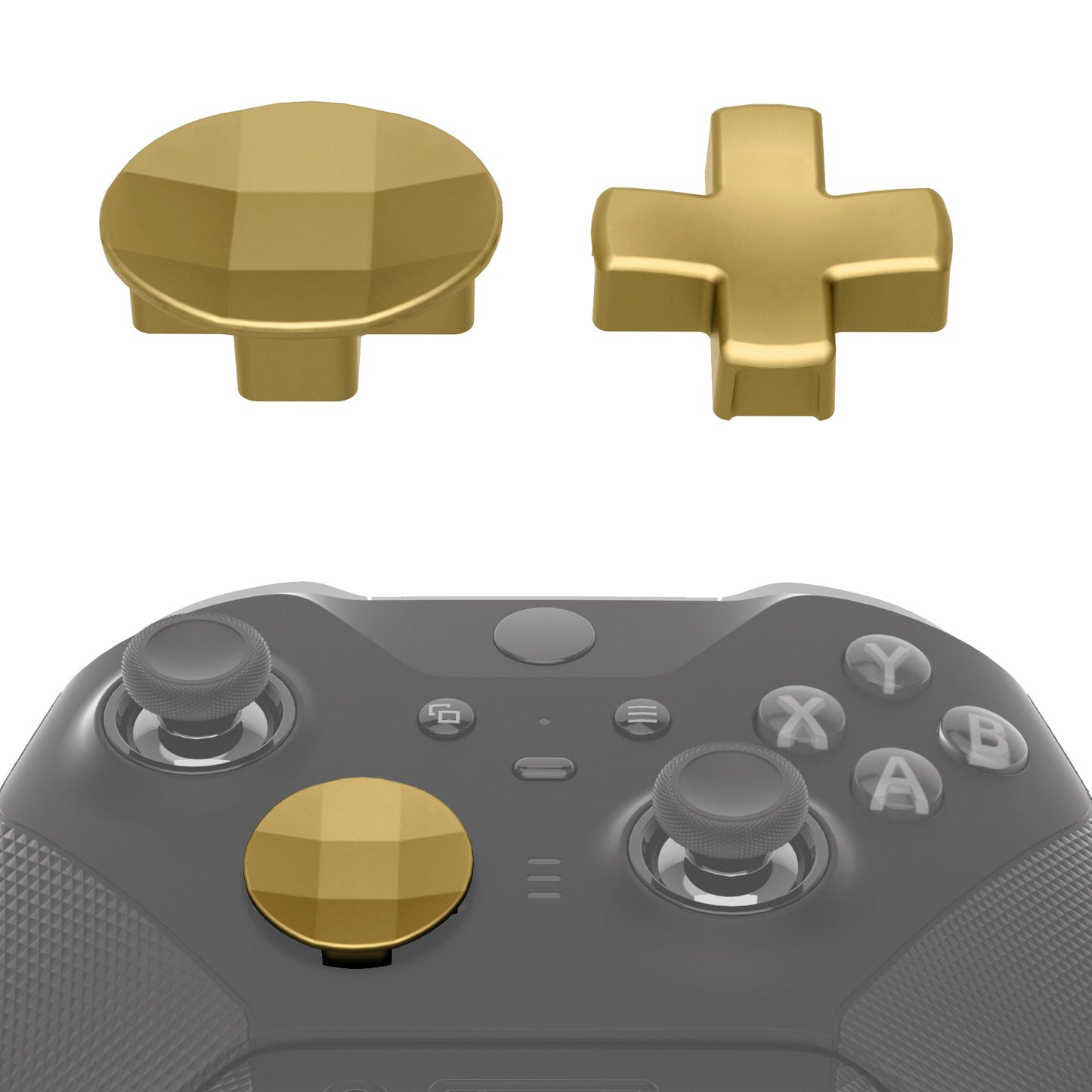 eXtremeRate Retail 2 pcs Metalic Hero Gold Magnetic Stainless Steel D-Pads for Xbox One Elite & Xbox One Elite Series 2 Controller - IL403