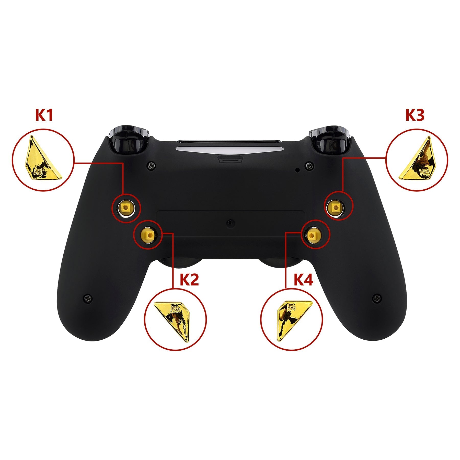 eXtremeRate Retail Chrome Gold Replacement Redesigned Back Buttons K1 K2 K3 K4 Paddles for eXtremeRate ps4 Controller Dawn Remap Kit - P4GZ016