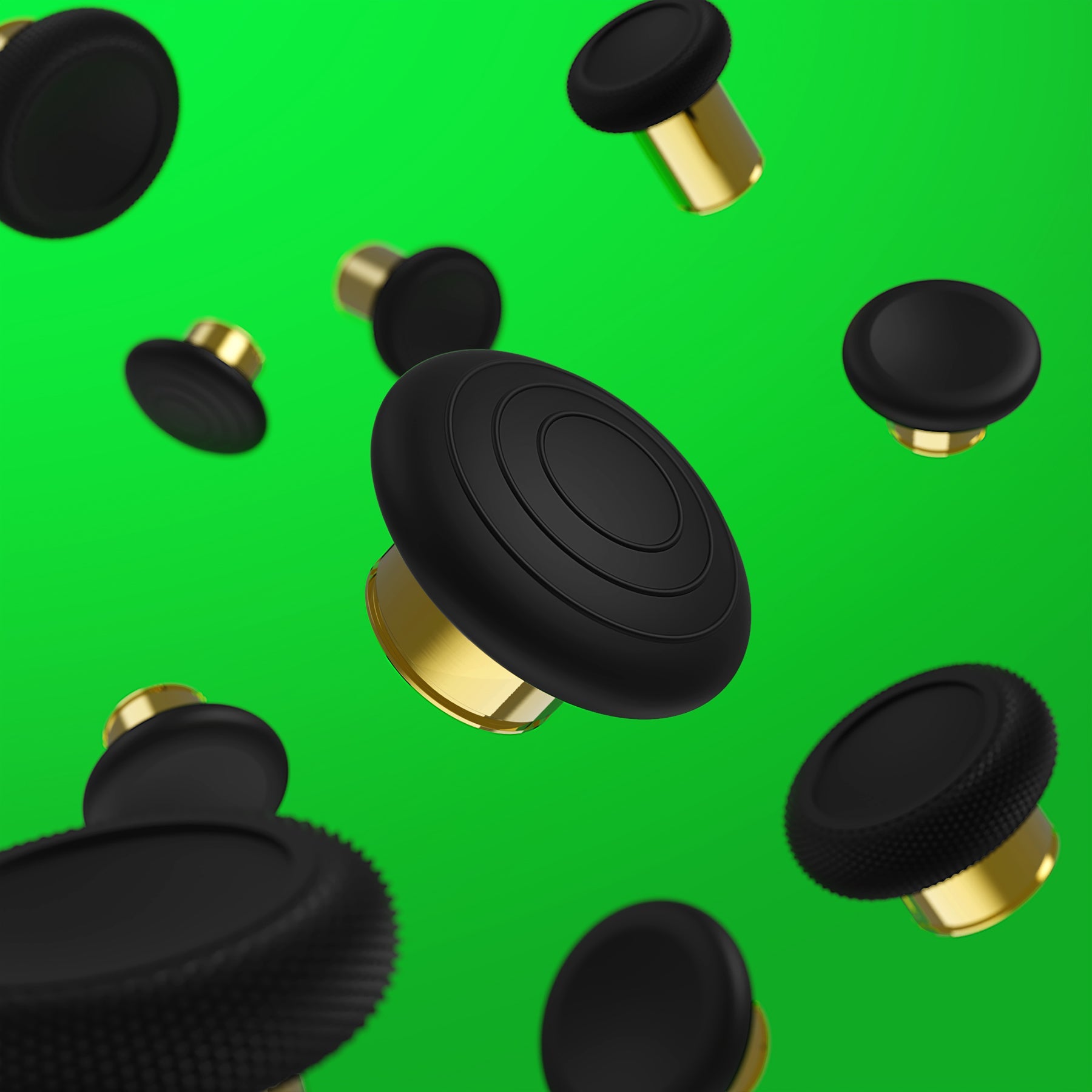 6 in 1 Metal Replacement Thumbsticks for Xbox Elite Series 2 & Elite 2 Core Controller (Model 1797) - Black & Metallic Hero Gold eXtremeRate