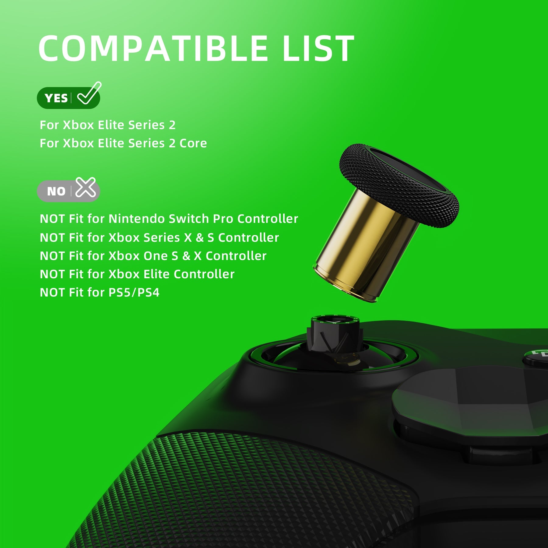 6 in 1 Metal Replacement Thumbsticks for Xbox Elite Series 2 & Elite 2 Core Controller (Model 1797) - Black & Metallic Hero Gold eXtremeRate