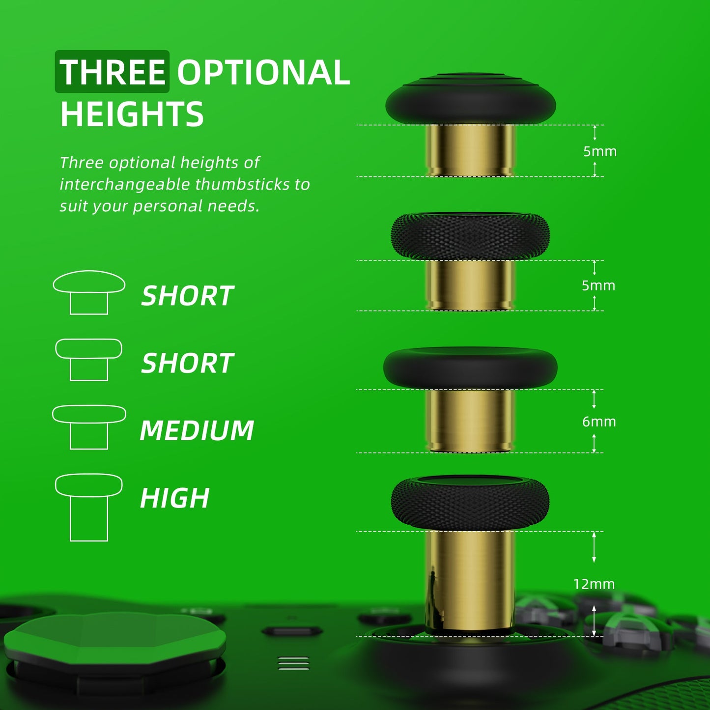 6 in 1 Metal Replacement Thumbsticks for Xbox Elite Series 2 & Elite 2 Core Controller (Model 1797) - Black & Metallic Hero Gold eXtremeRate