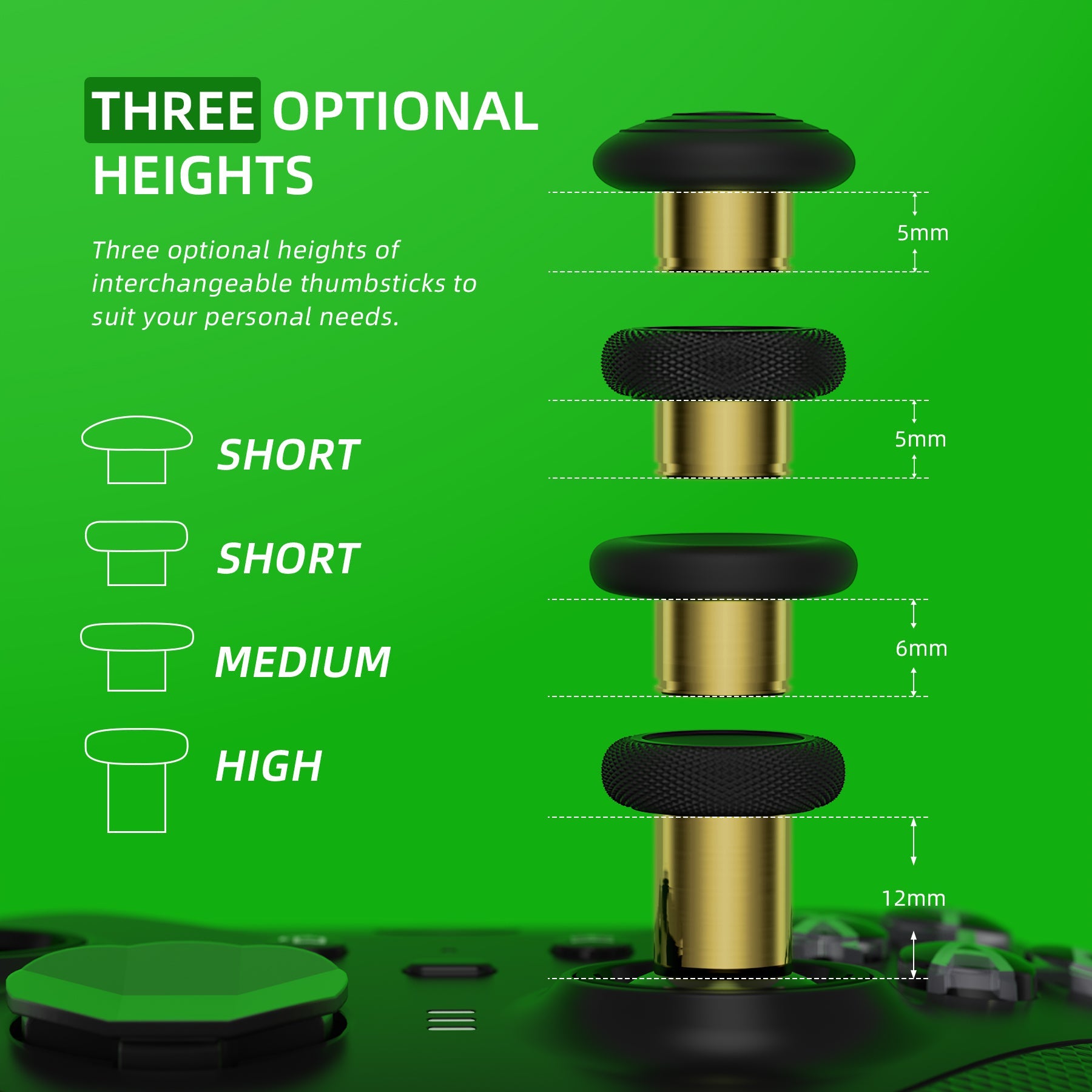 6 in 1 Metal Replacement Thumbsticks for Xbox Elite Series 2 & Elite 2 Core Controller (Model 1797) - Black & Metallic Hero Gold eXtremeRate