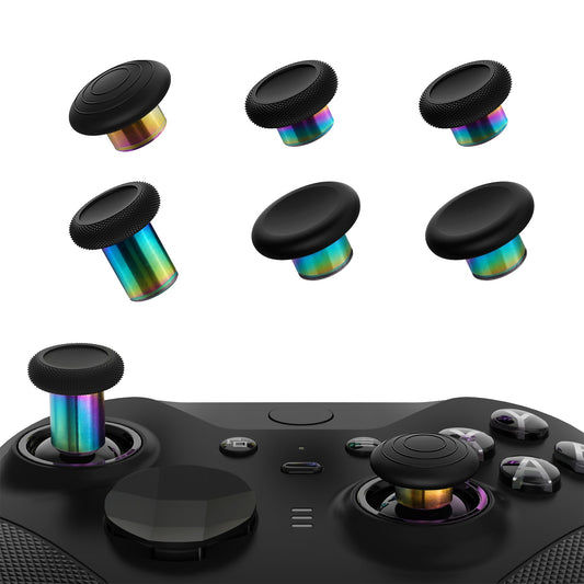 6 in 1 Metal Replacement Thumbsticks for Xbox Elite Series 2 & Elite 2 Core Controller (Model 1797) - Black & Metallic Rainbow Aura Blue & Purple eXtremeRate