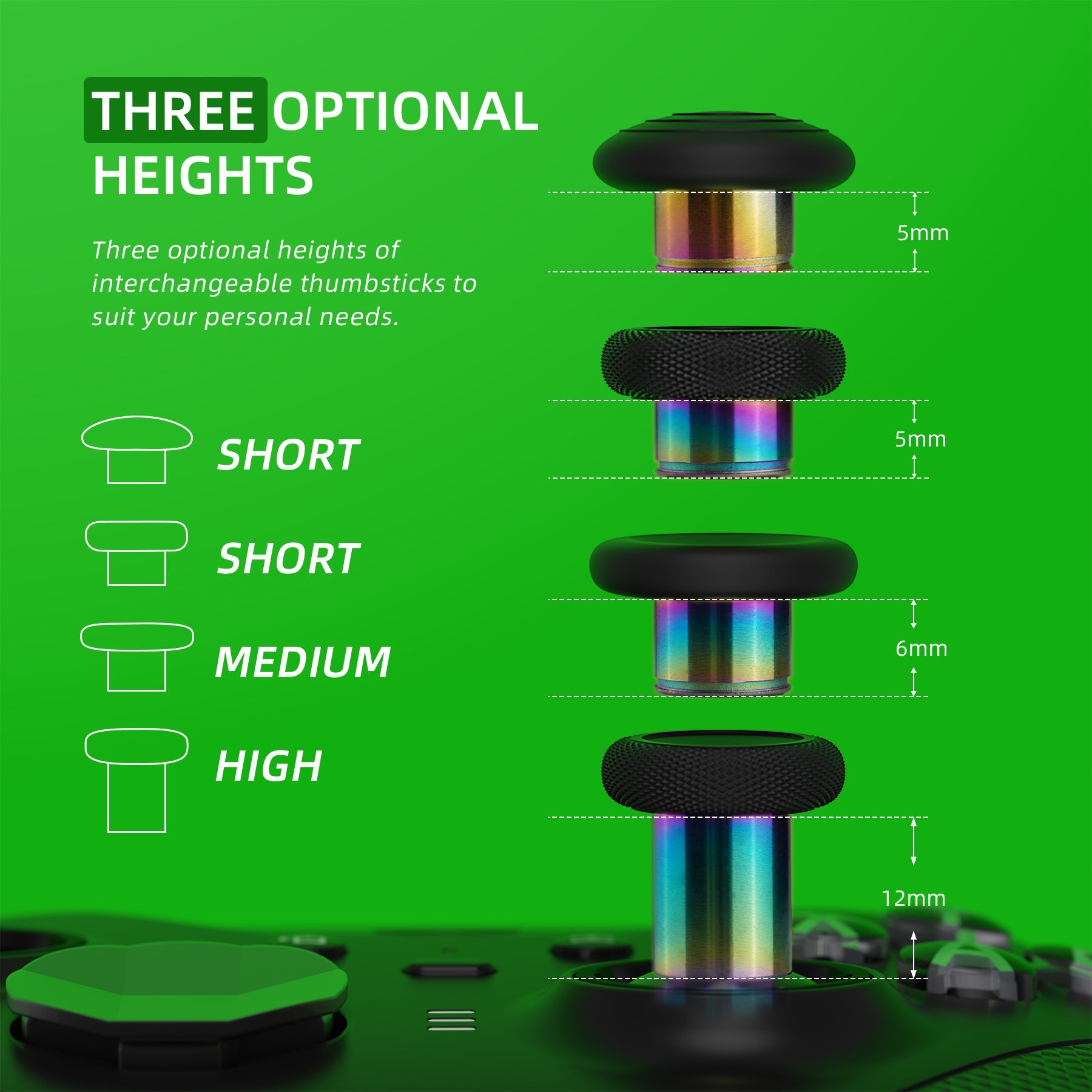 6 in 1 Metal Replacement Thumbsticks for Xbox Elite Series 2 & Elite 2 Core Controller (Model 1797) - Black & Metallic Rainbow Aura Blue & Purple eXtremeRate