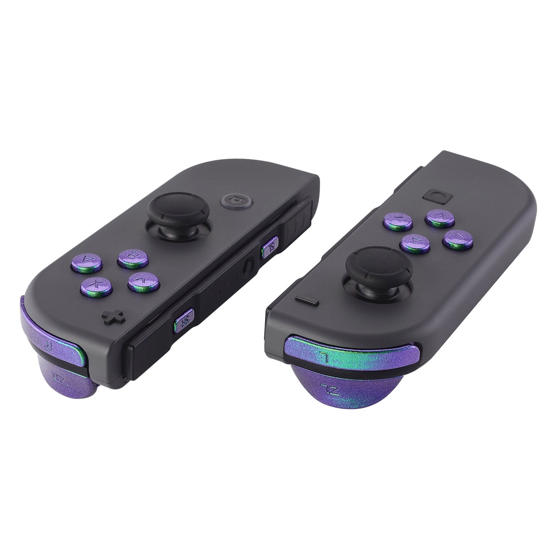 eXtremeRate Retail Green Purple Chameleon Replacement ABXY Direction Keys SR SL L R ZR ZL Trigger Buttons Springs, Full Set Buttons Repair Kits with Tools for NS Switch JoyCon & OLED JoyCon - JoyCon Shell NOT Included - AJ210