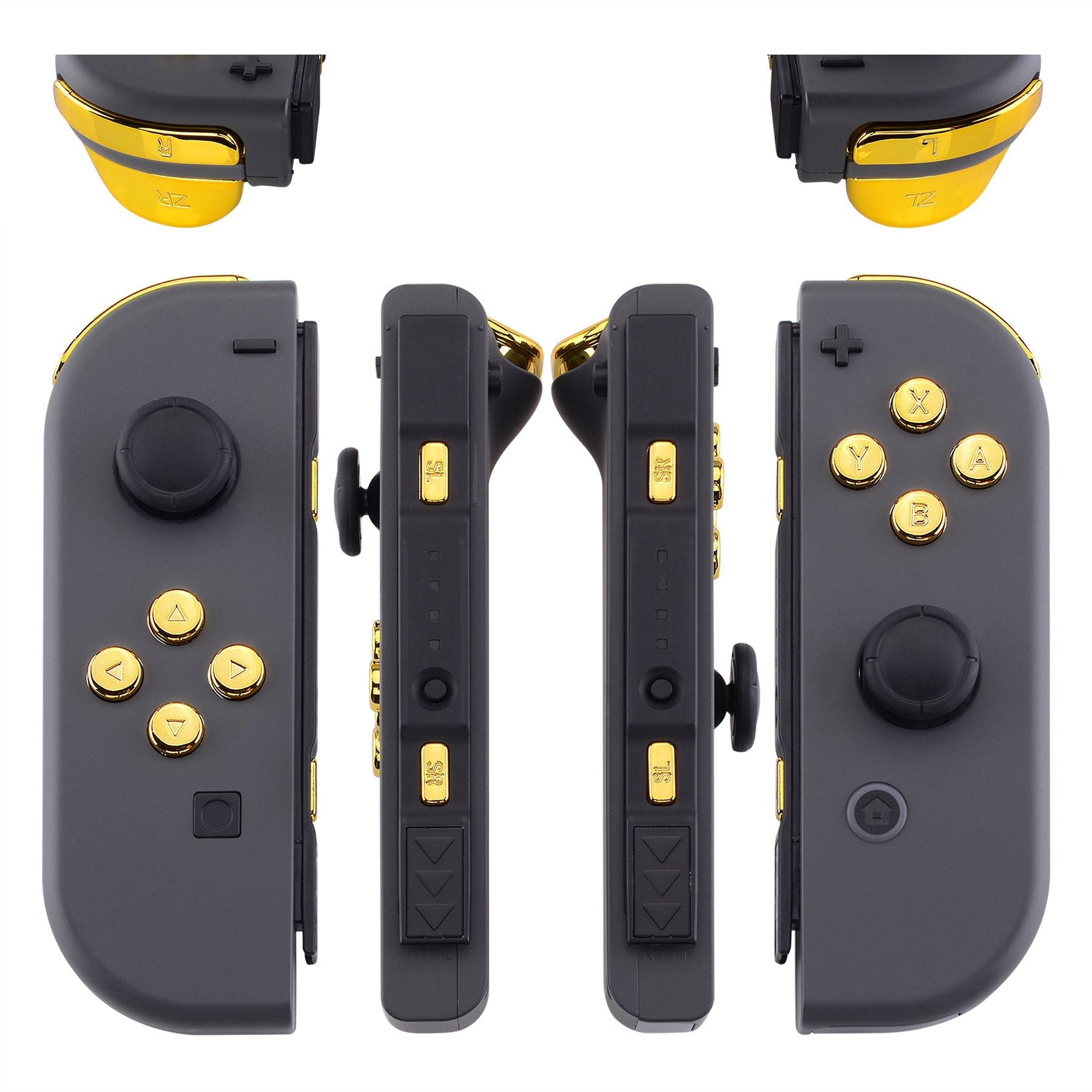 eXtremeRate Retail Chrome Gold Glossy Replacement ABXY Direction Keys SR SL L R ZR ZL Trigger Buttons Springs, Full Set Buttons Repair Kits with Tools for NS Switch JoyCon & OLED JoyCon - JoyCon Shell NOT Included - AJ301