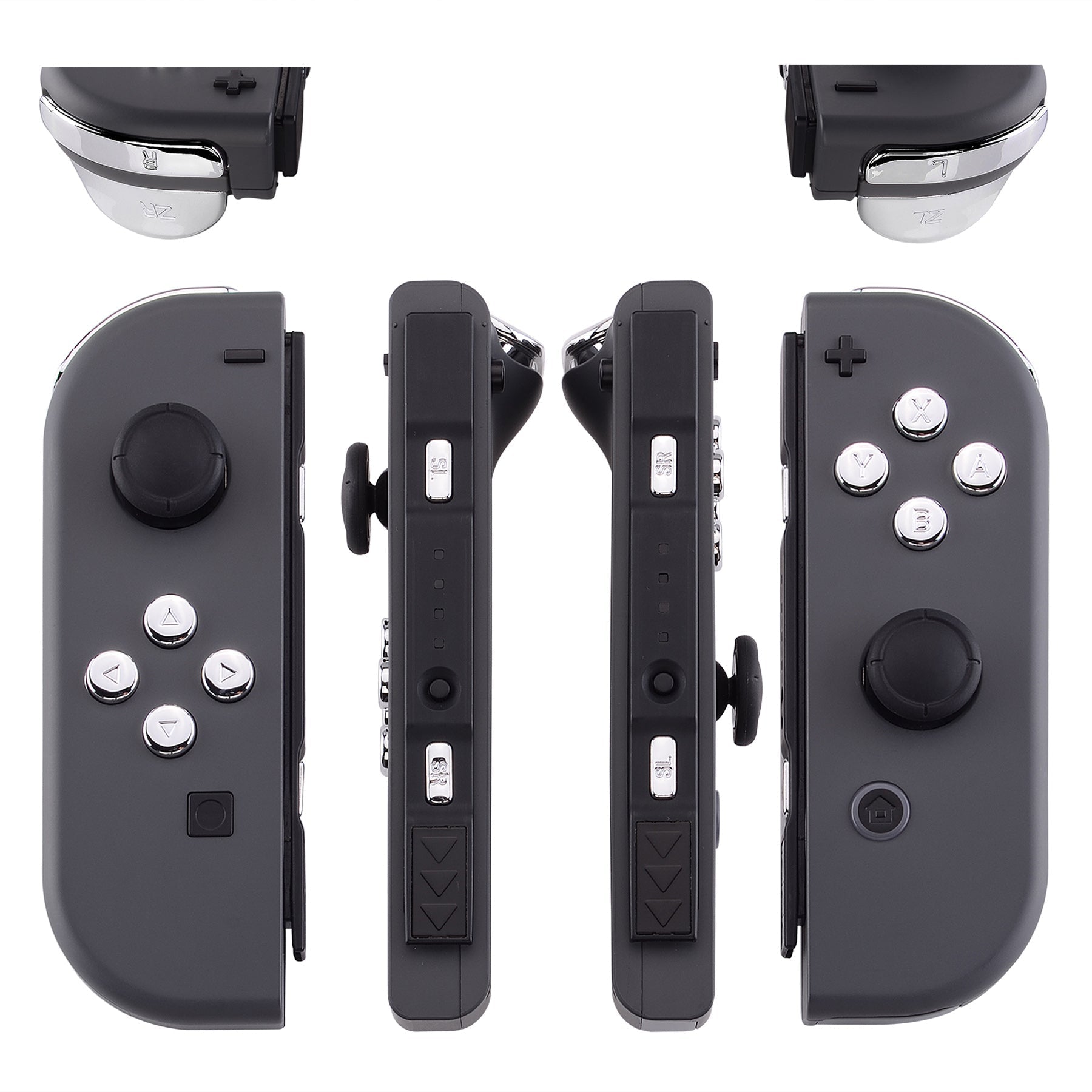 eXtremeRate Retail Chrome Silver Glossy Replacement ABXY Direction Keys SR SL L R ZR ZL Trigger Buttons Springs, Full Set Buttons Repair Kits with Tools for NS Switch JoyCon & OLED JoyCon - JoyCon Shell NOT Included - AJ302