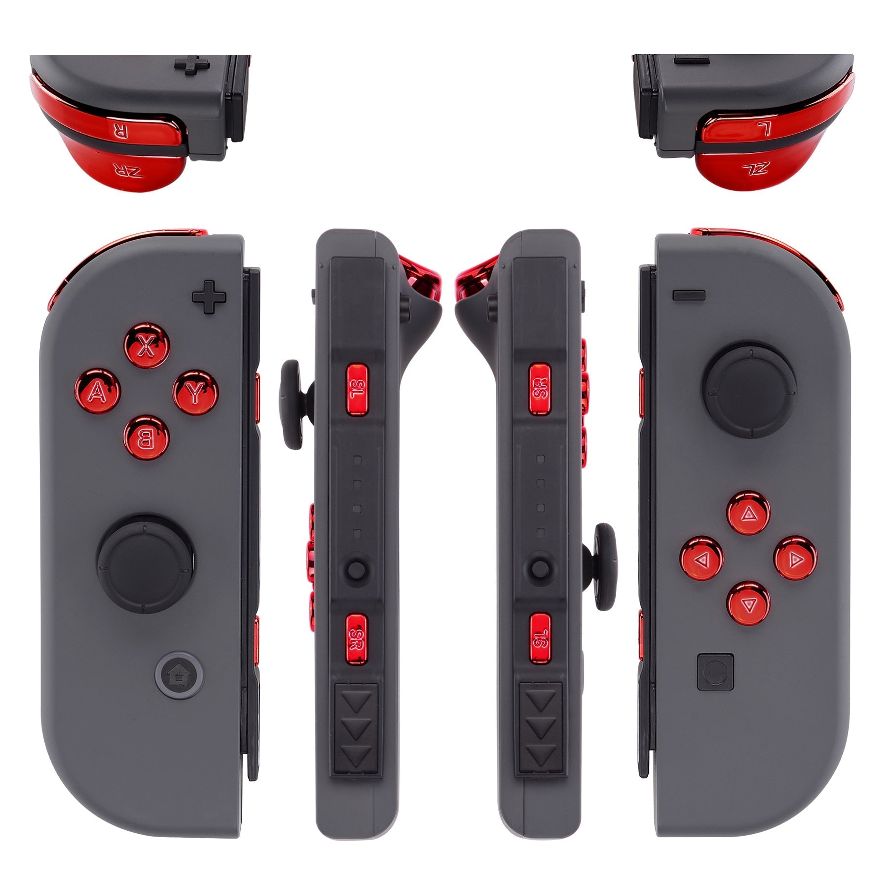 eXtremeRate Retail Chrome Red Glossy Replacement ABXY Direction Keys SR SL L R ZR ZL Trigger Buttons Springs, Full Set Buttons Repair Kits with Tools for NS Switch JoyCon & OLED JoyCon - JoyCon Shell NOT Included - AJ303